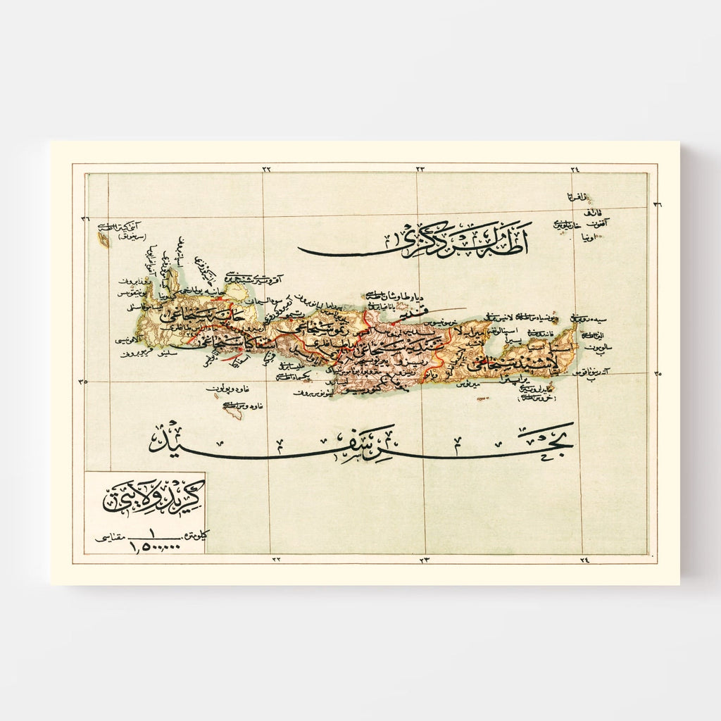 Vintage Map of Crete Island, 1909
