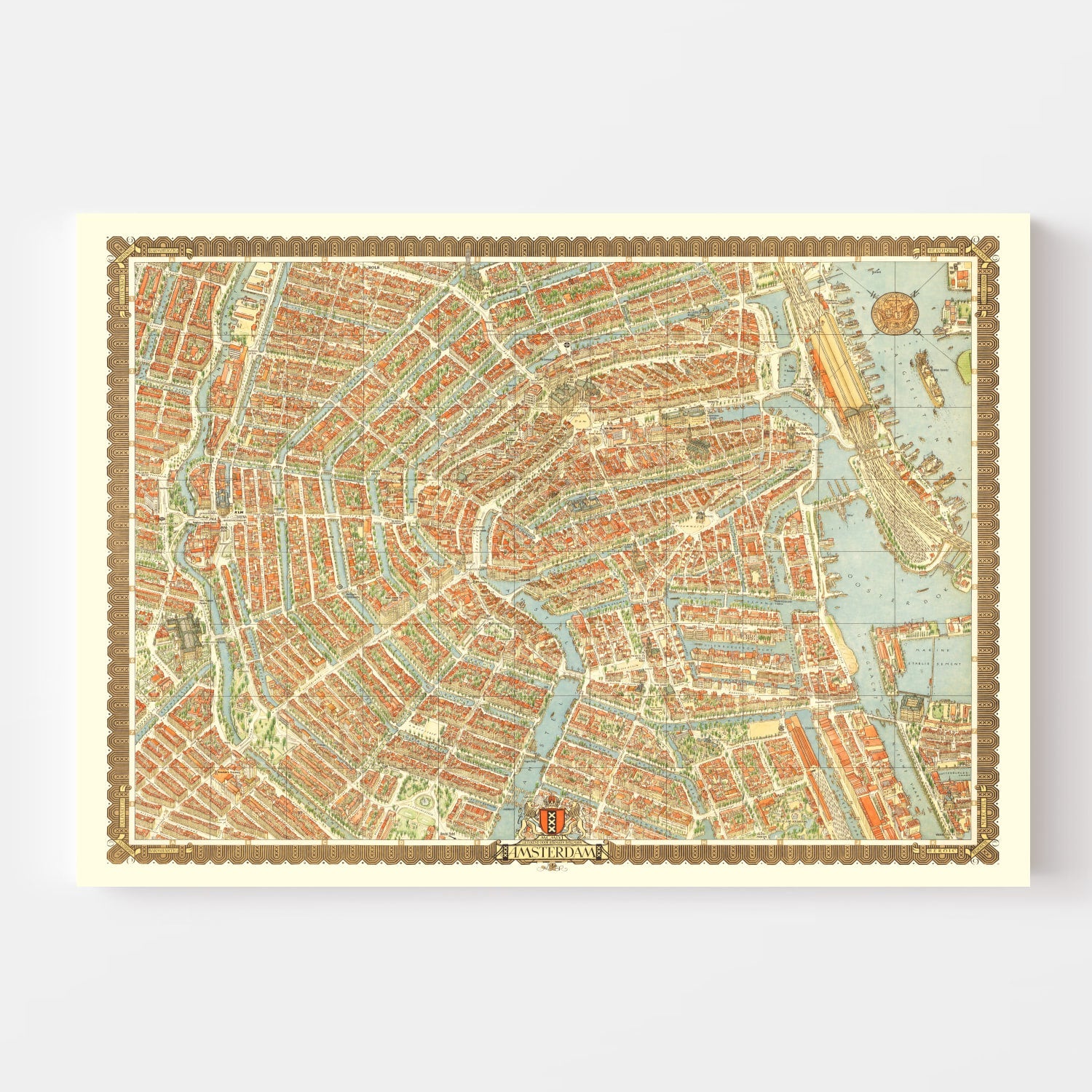 Vintage Map of Amsterdam, Netherlands 1956