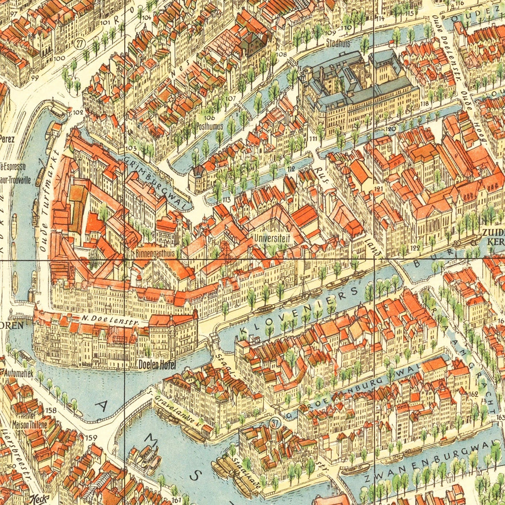 Vintage Map of Amsterdam, Netherlands 1956