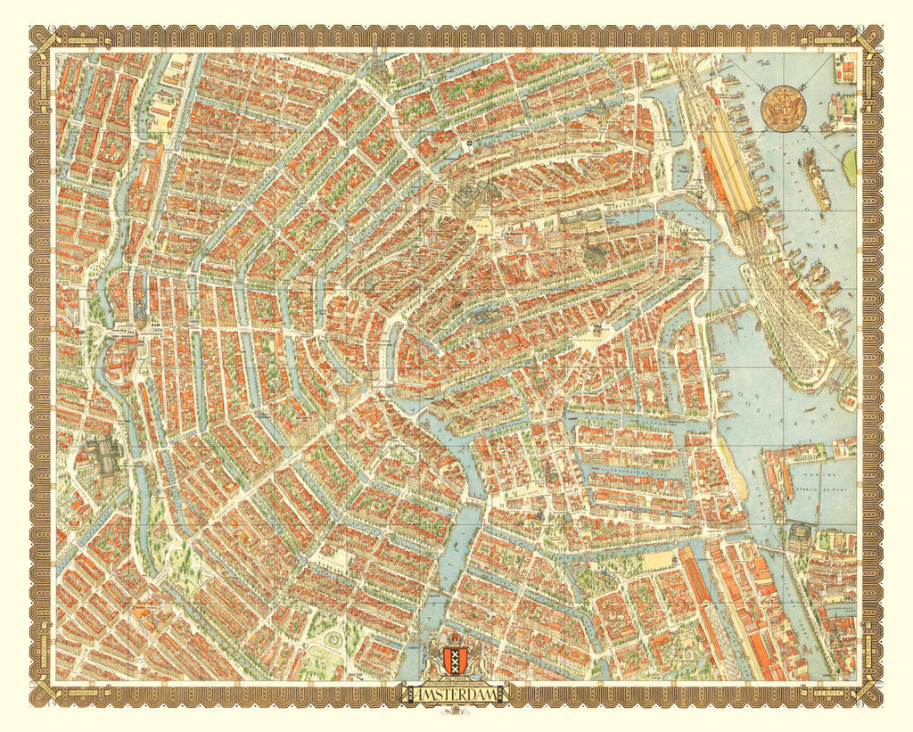 Vintage Map of Amsterdam, Netherlands 1956