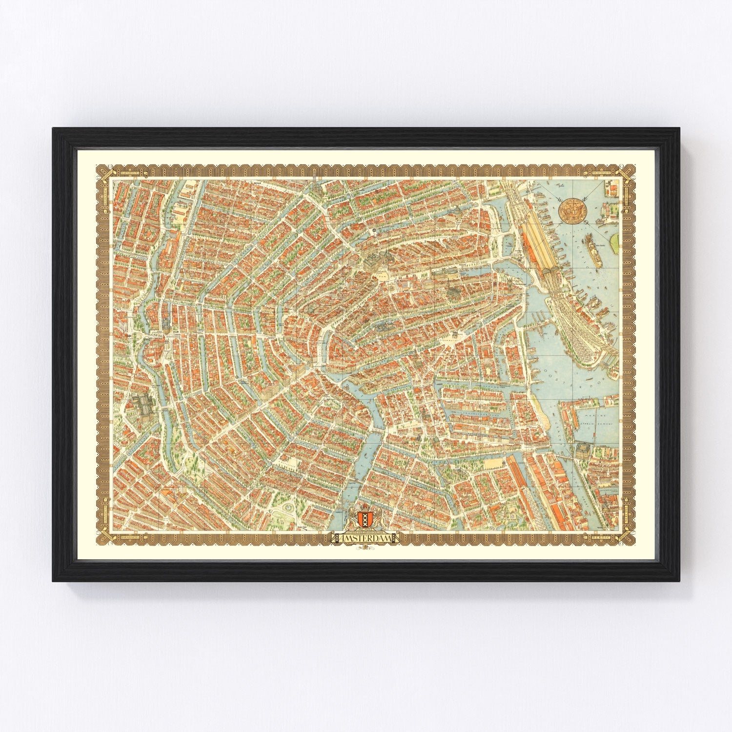 Vintage Map of Amsterdam, Netherlands 1956