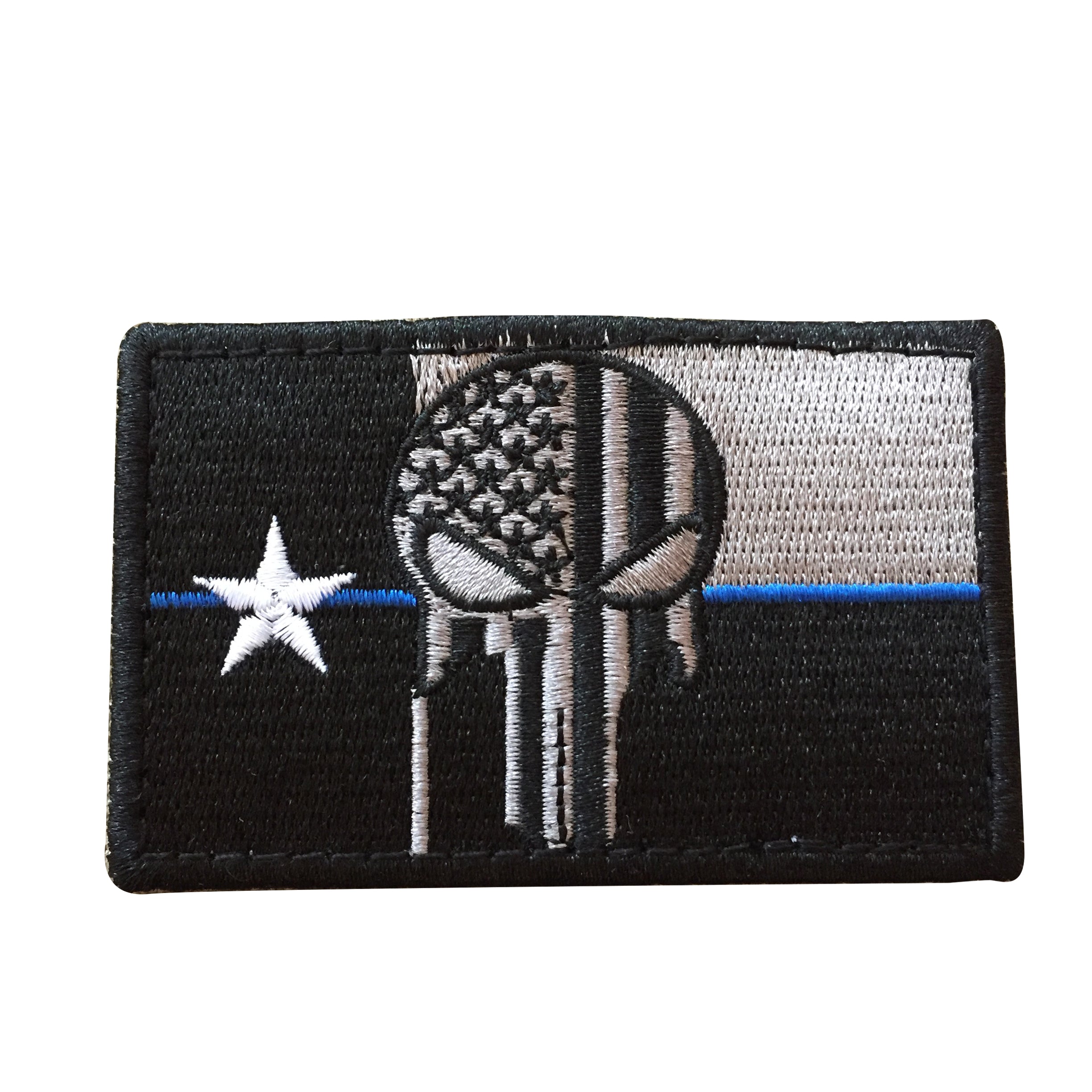 Thin Blue Line Texas State Flag With Punisher - Embroidered