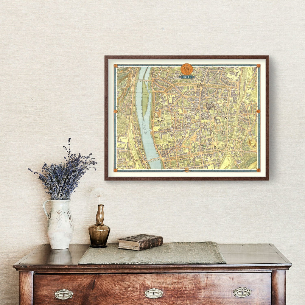 Vintage Map of Trier, Germany 1953
