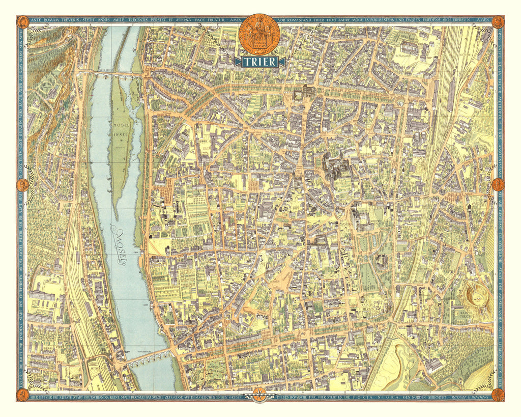 Vintage Map of Trier, Germany 1953