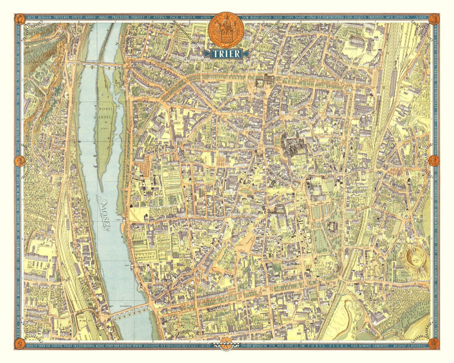 Vintage Map of Trier, Germany 1953