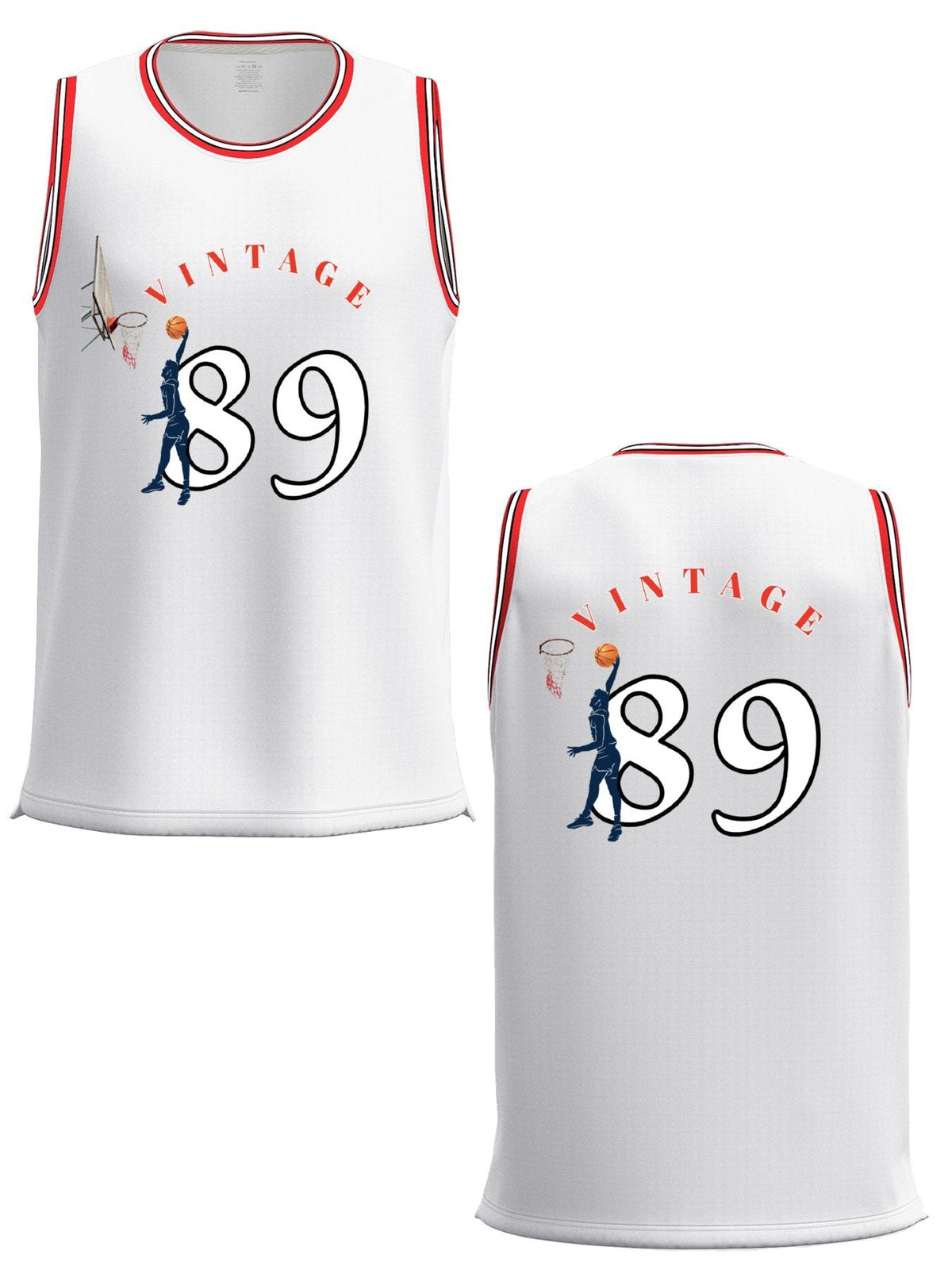 Vintage 89 Adult White with Red Trim Basketball Jersey | Ships From USA