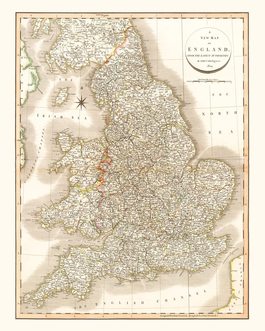 Vintage Map of England 1809