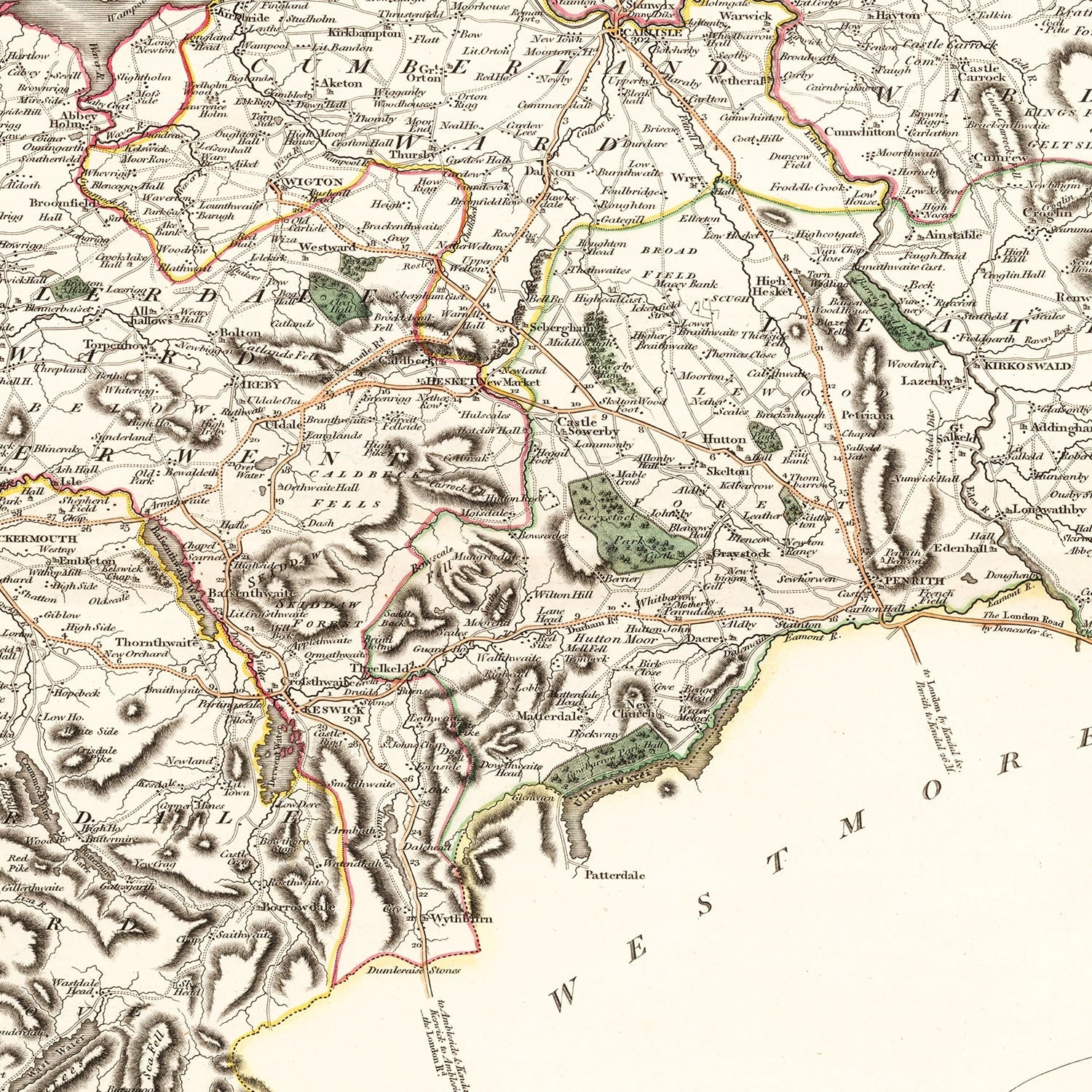 Vintage Map of Cumberland County England, 1801