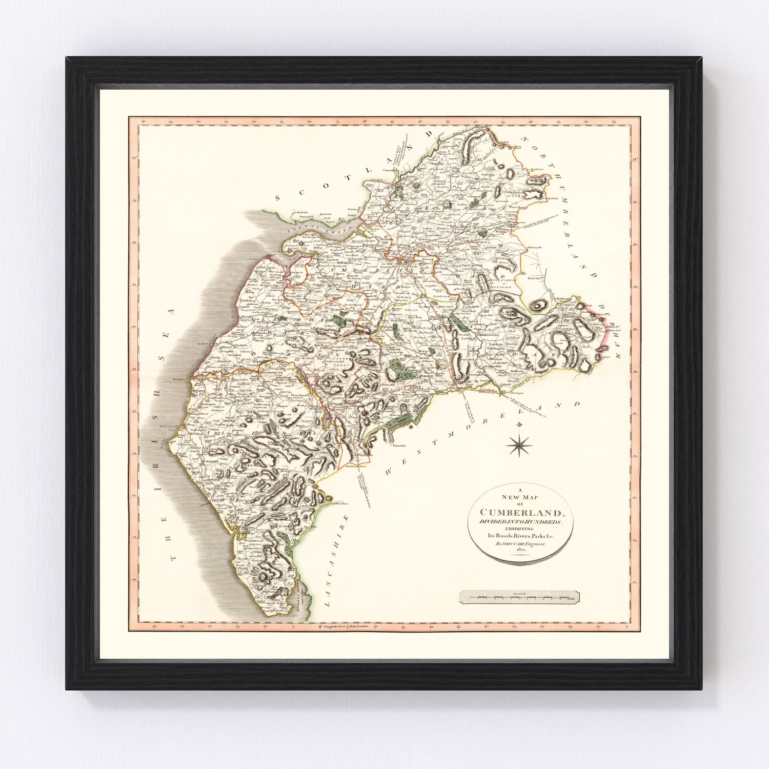 Vintage Map of Cumberland County England, 1801