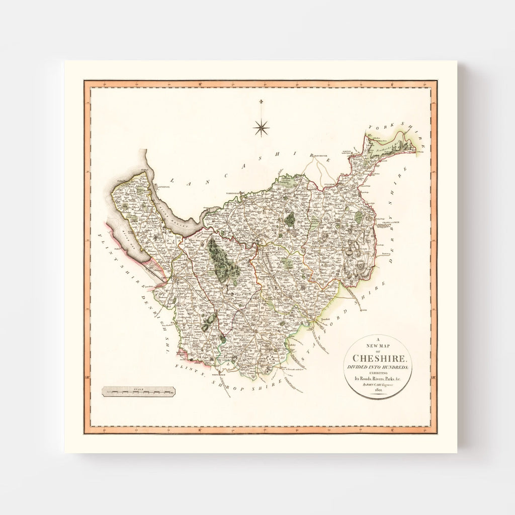 Vintage Map of Cheshire County England, 1808