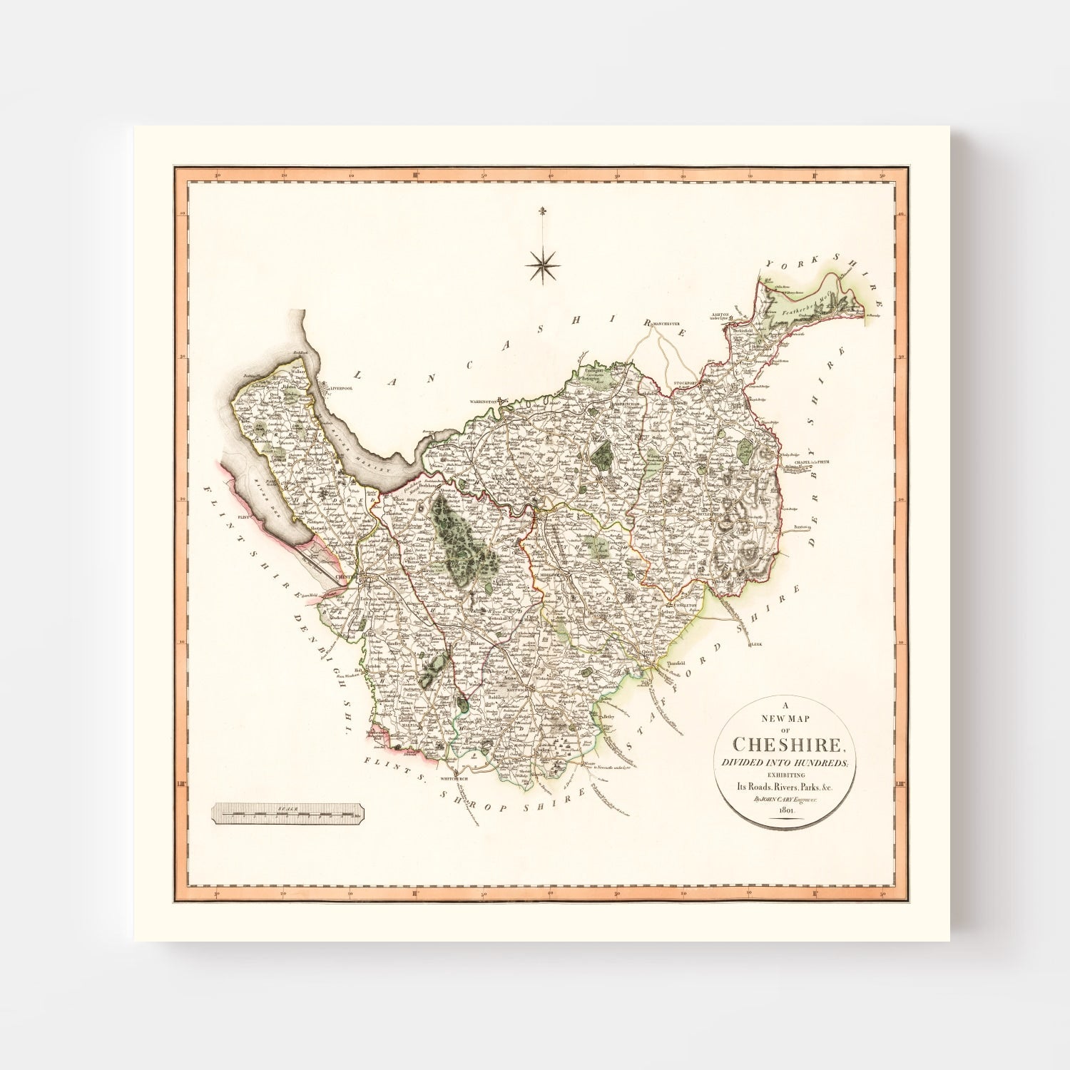Vintage Map of Cheshire County England, 1808