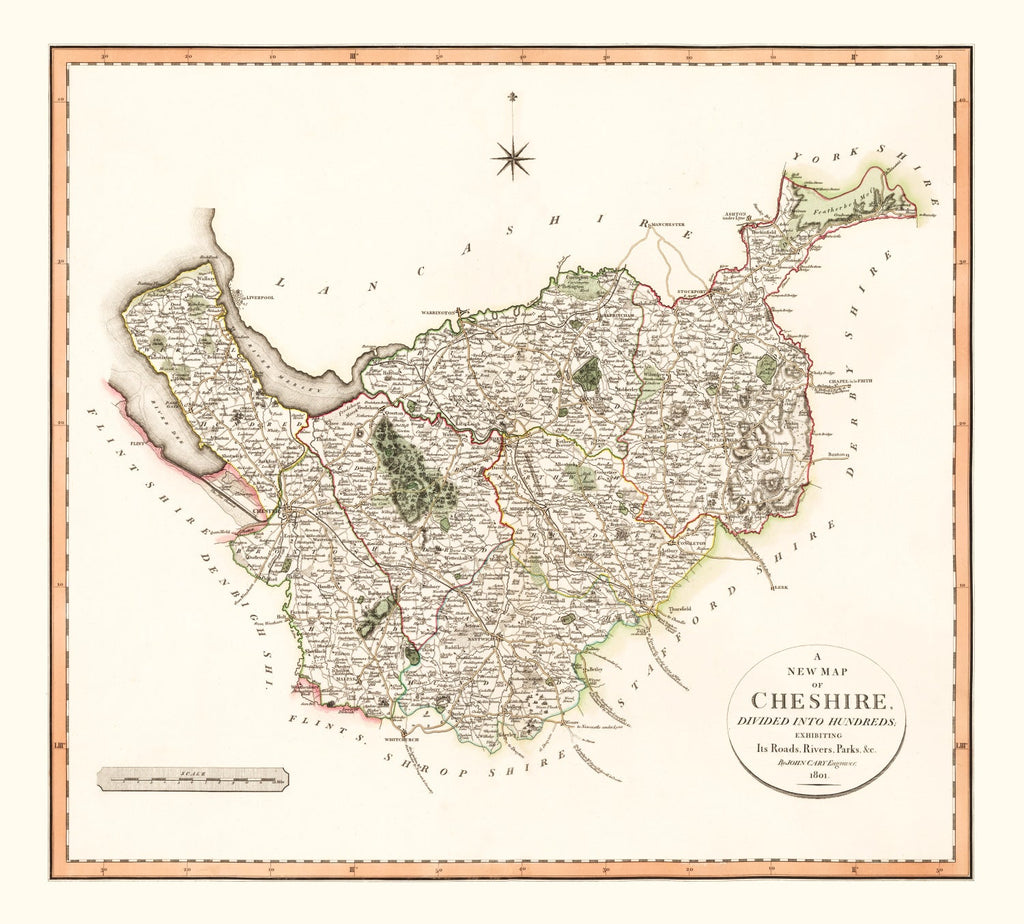 Vintage Map of Cheshire County England, 1808