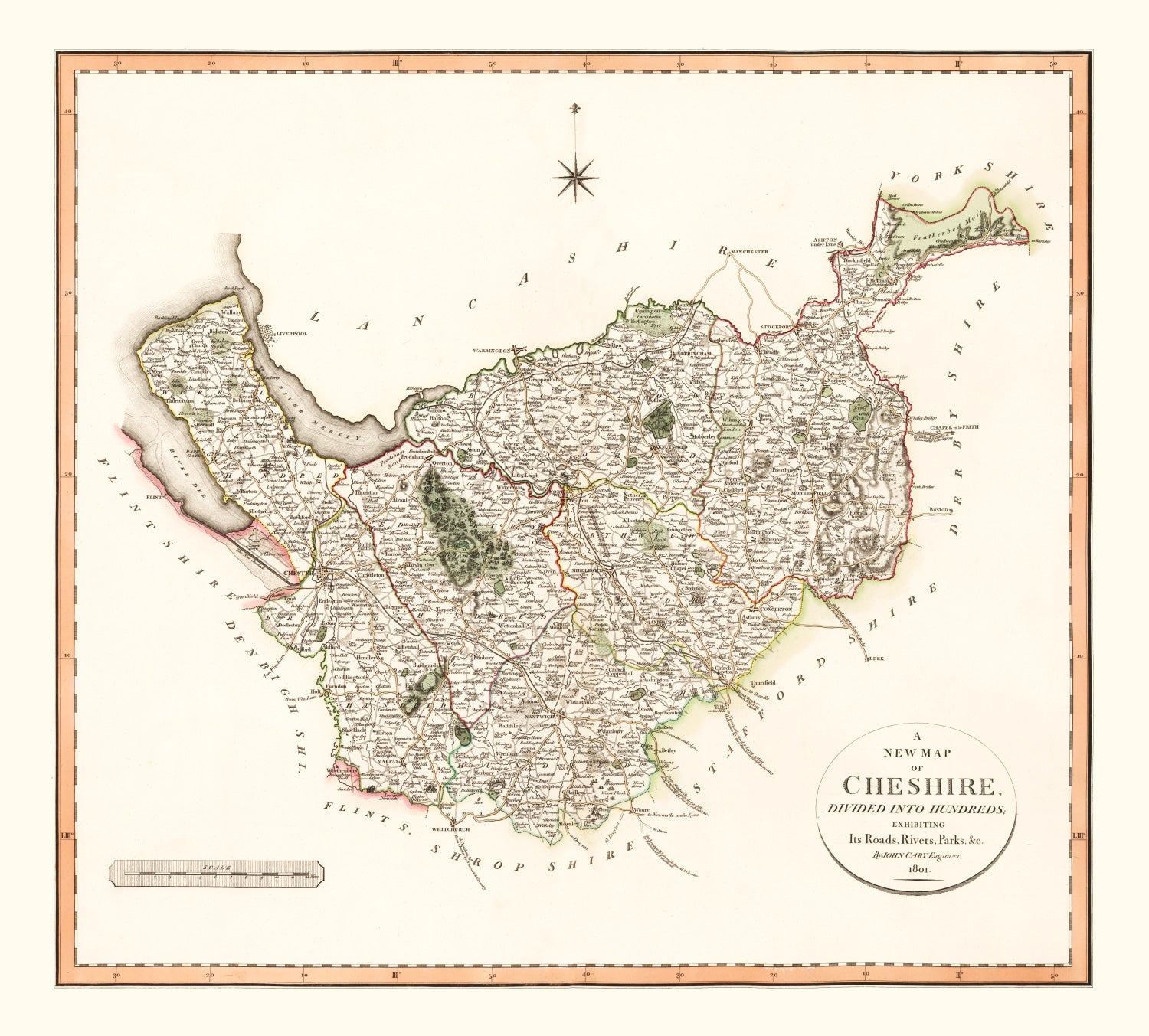 Vintage Map of Cheshire County England, 1808
