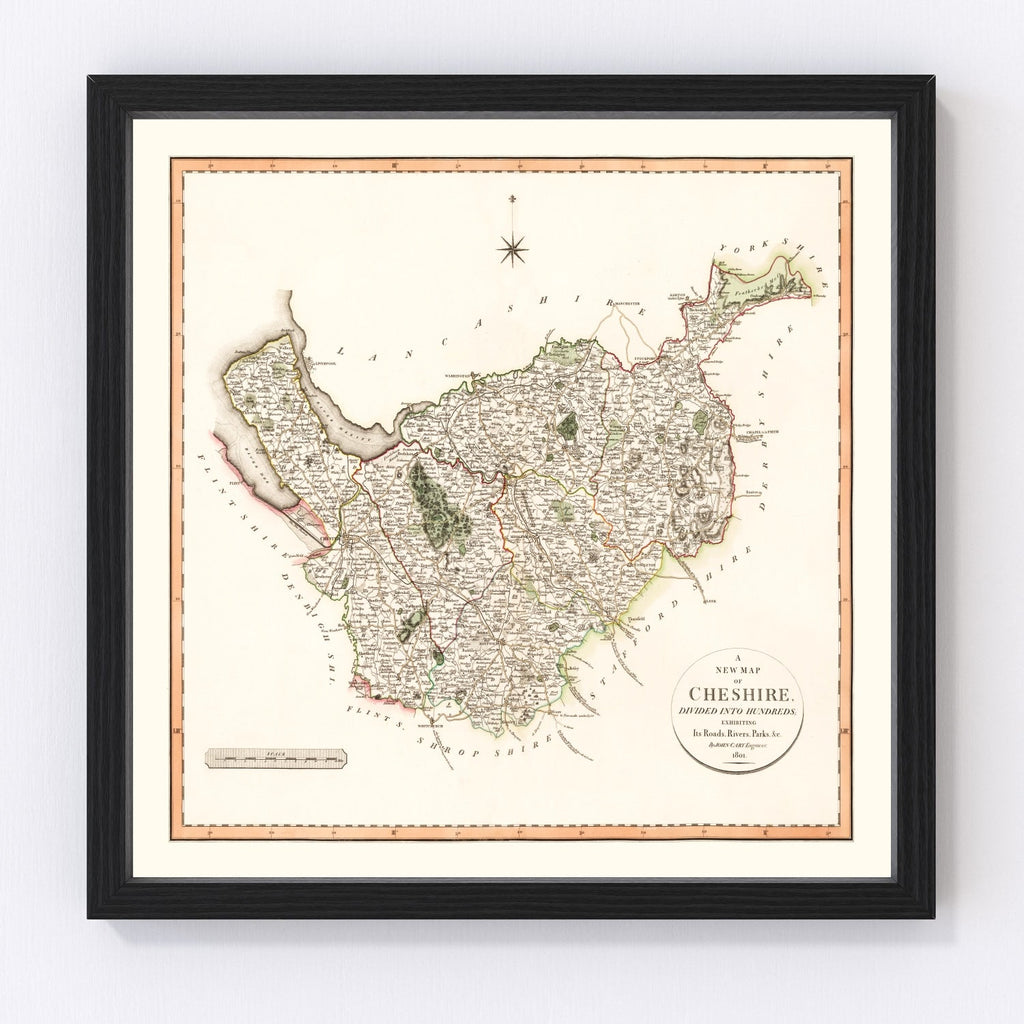 Vintage Map of Cheshire County England, 1808
