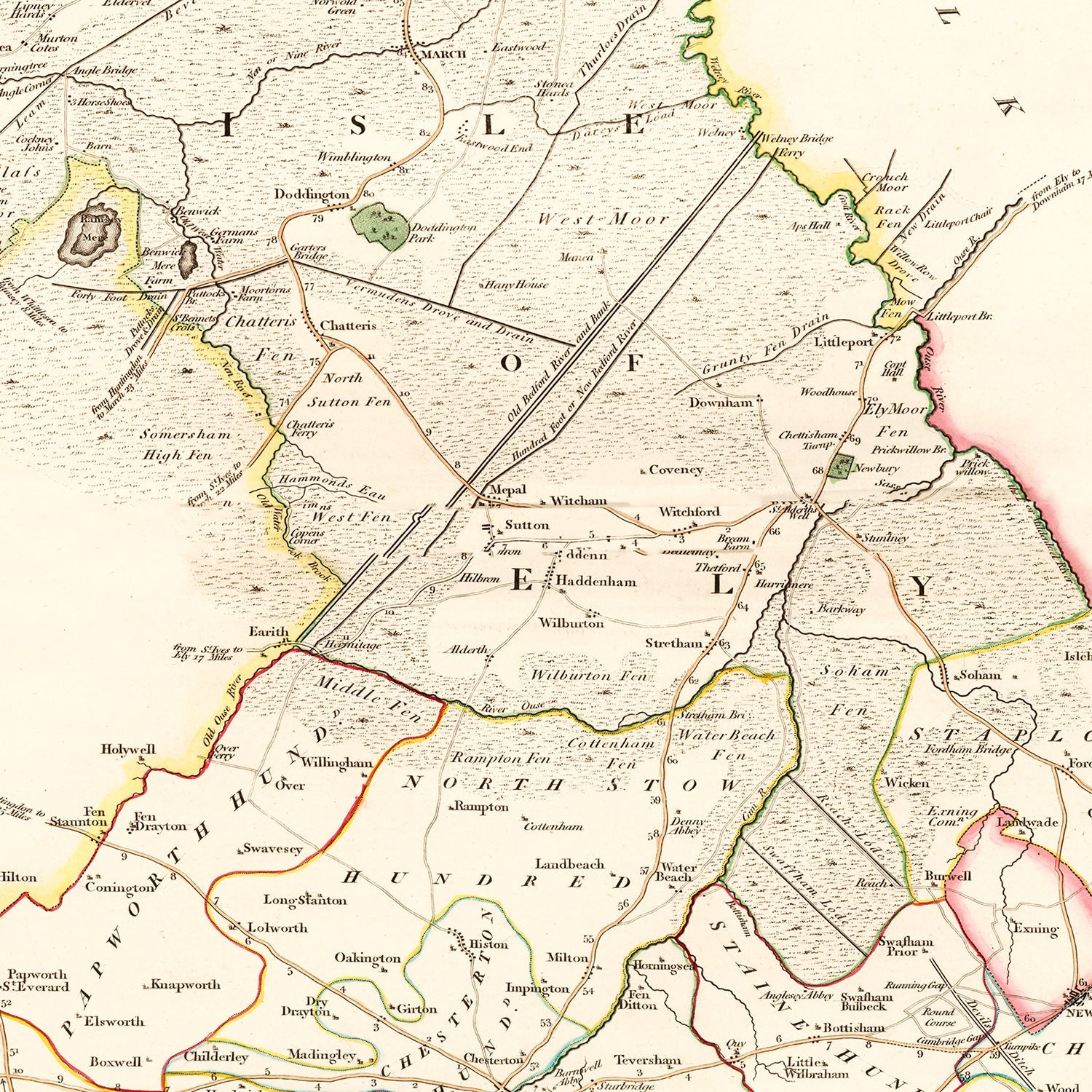 Vintage Map of Cambridgeshire County England, 1808