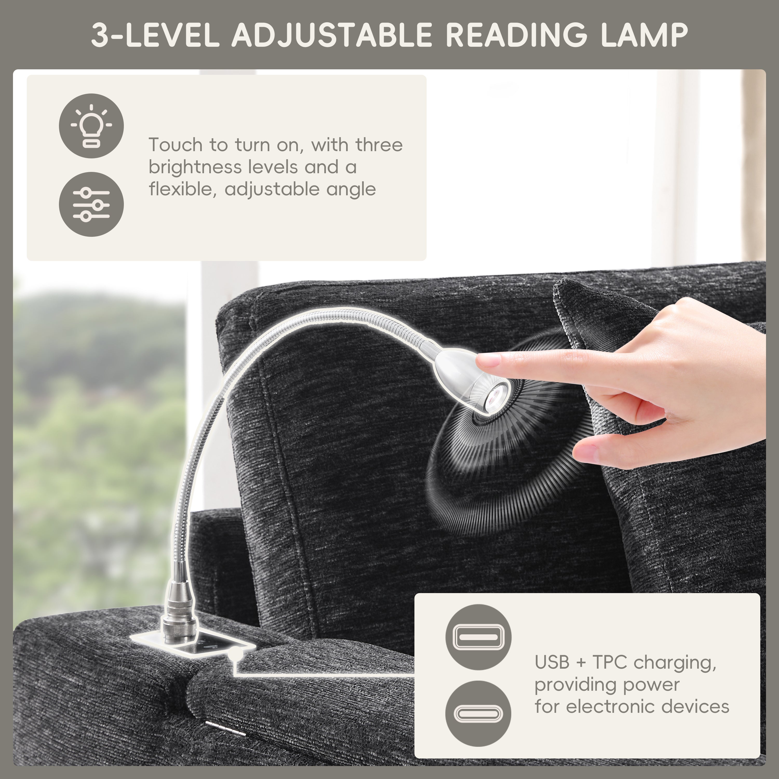 117*90'' Modular Sectional Pull-out Sofa Bed with Flip-up Table Panel, Reading Lamp, Charging Ports, Storage Ottoman, Tufted Design, 6 Pillows, Oversize & Free Combination, Chenille, 2 colors