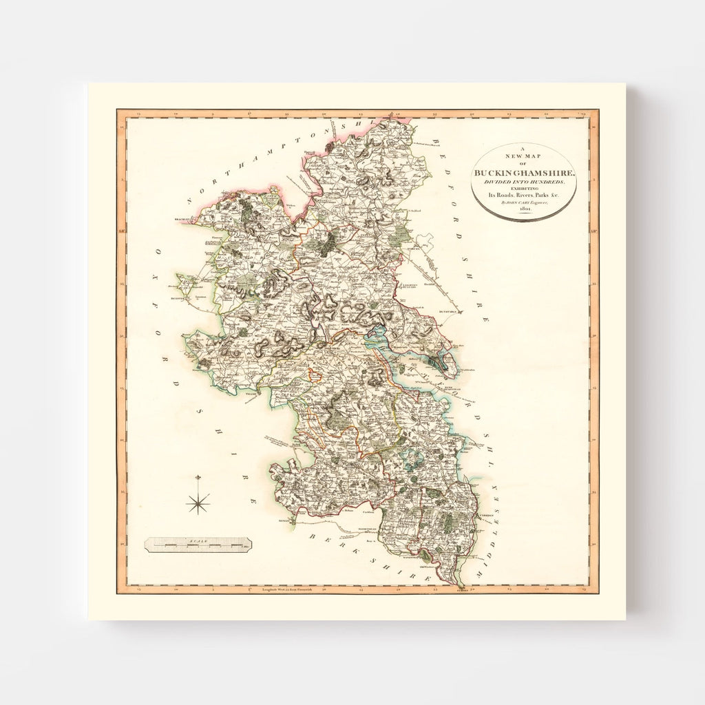 Vintage Map of Buckinghamshire County England, 1801