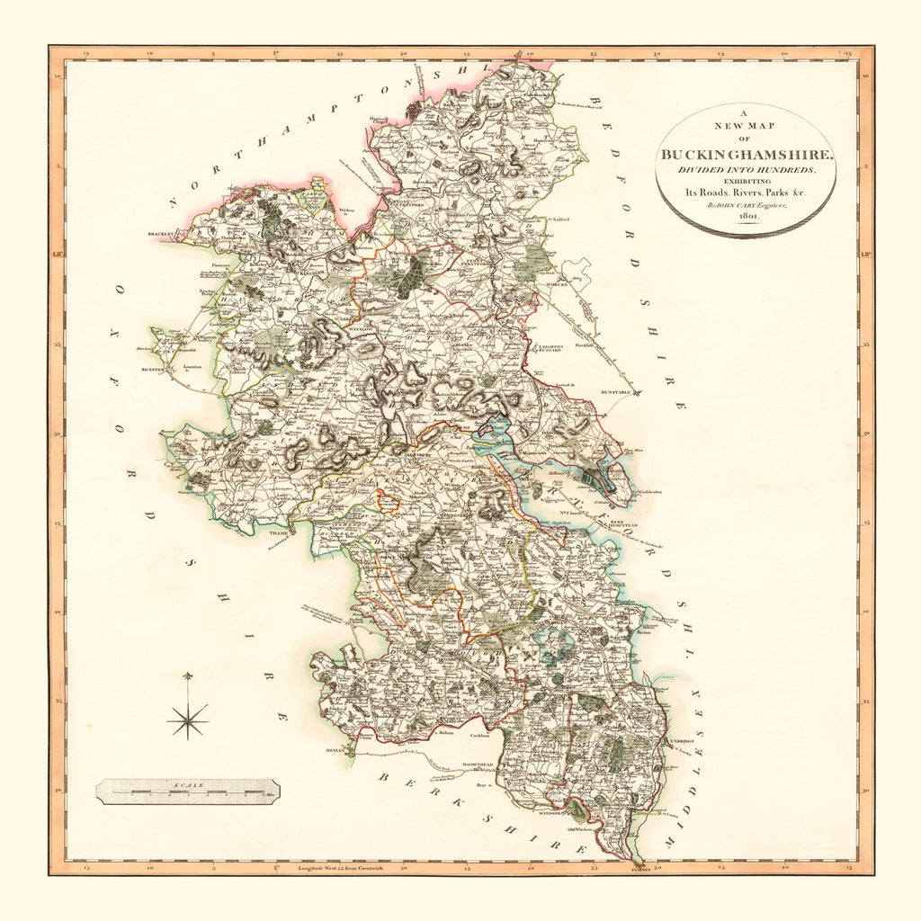 Vintage Map of Buckinghamshire County England, 1801