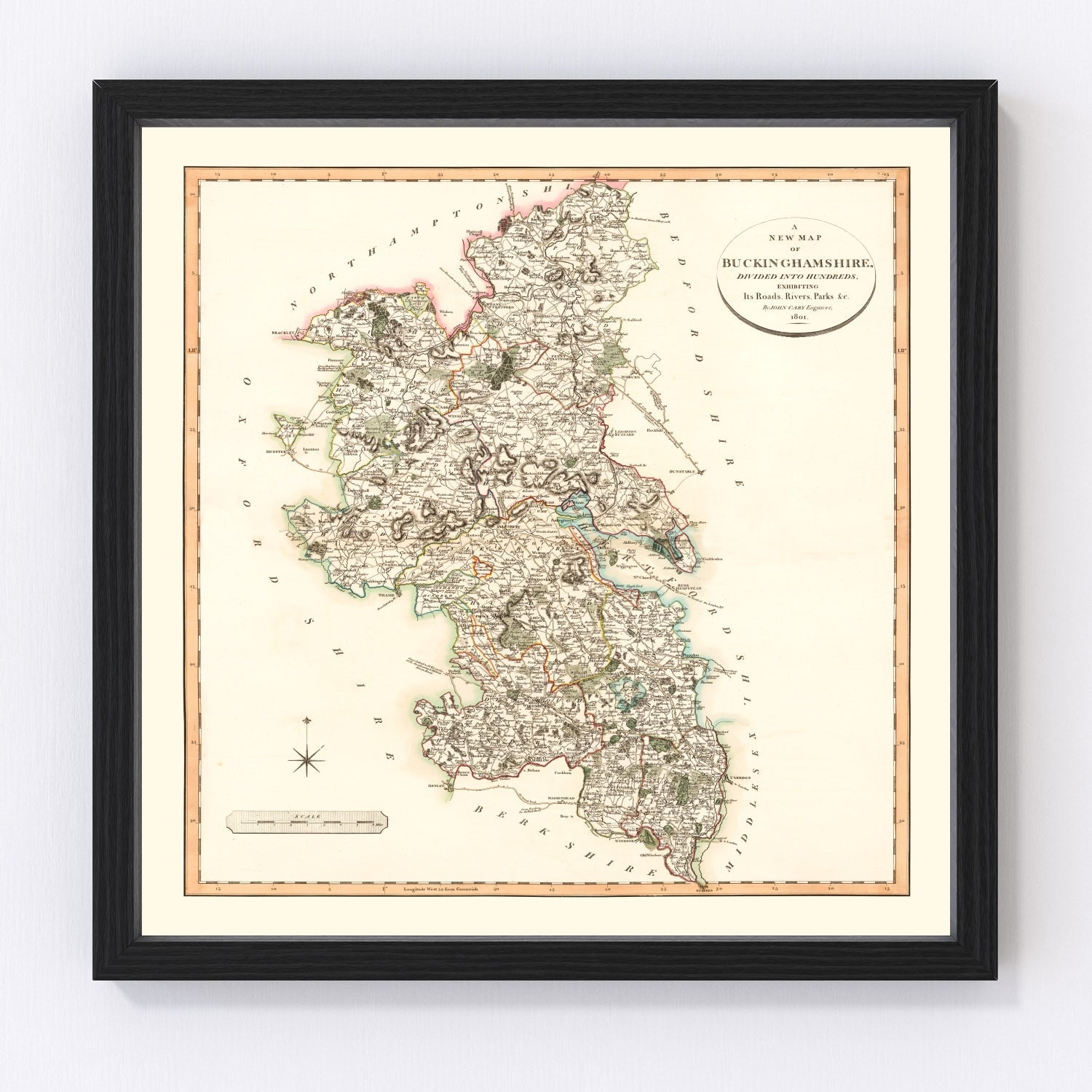 Vintage Map of Buckinghamshire County England, 1801