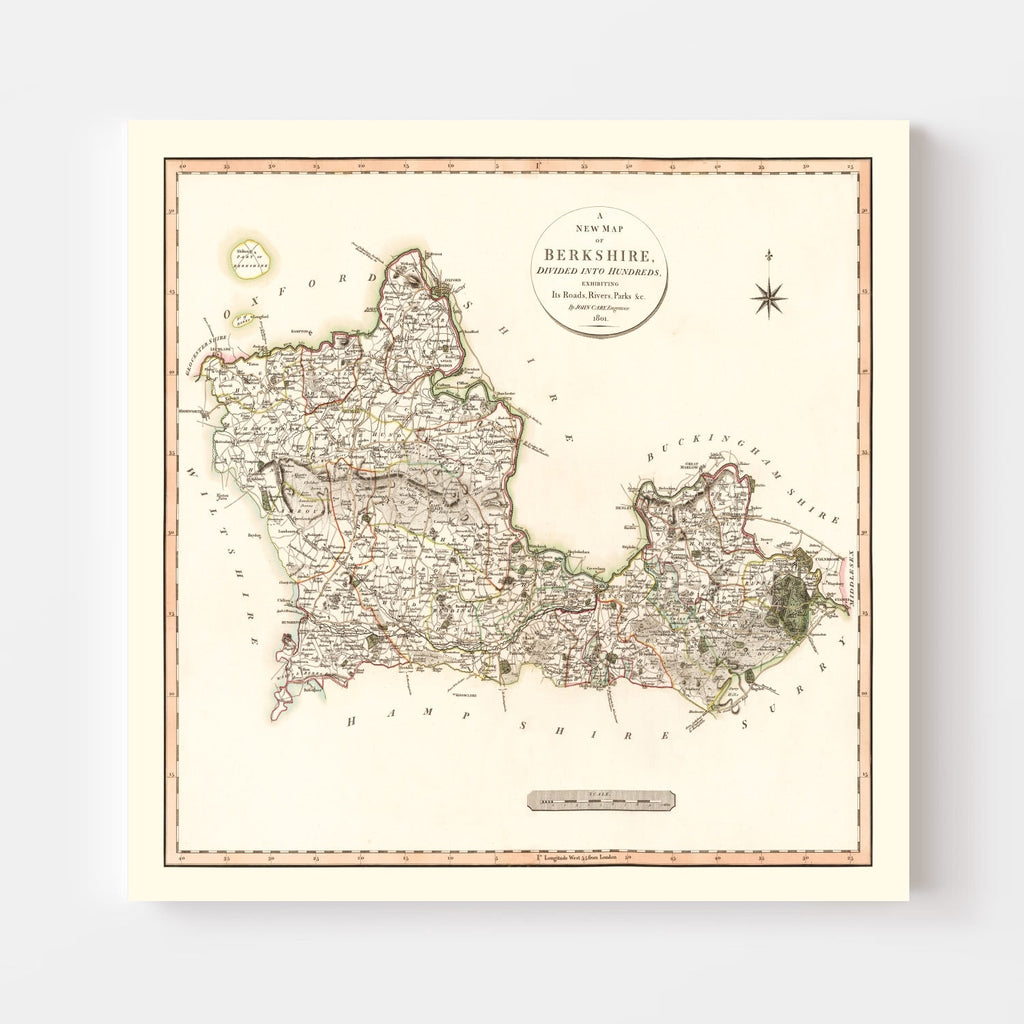 Vintage Map of Berkshire County England, 1801