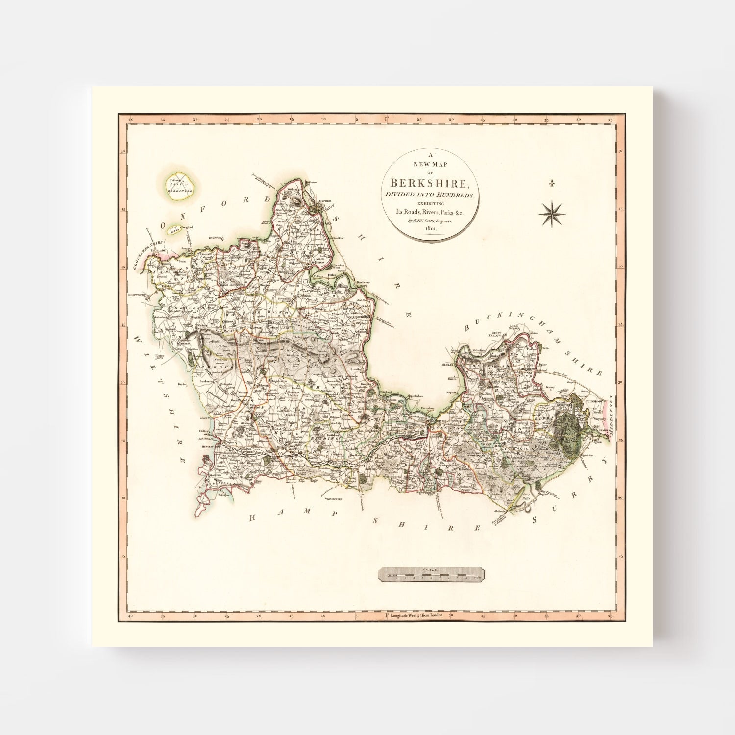 Vintage Map of Berkshire County England, 1801