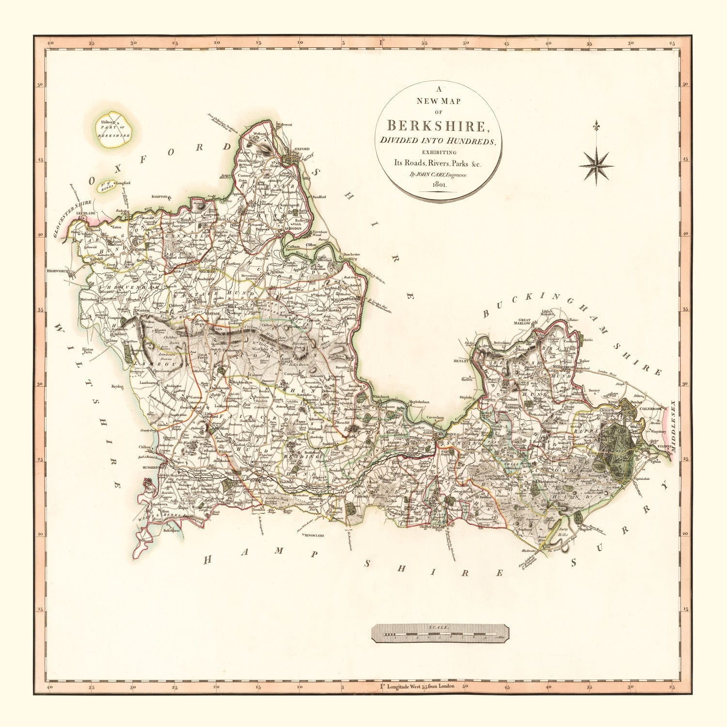 Vintage Map of Berkshire County England, 1801