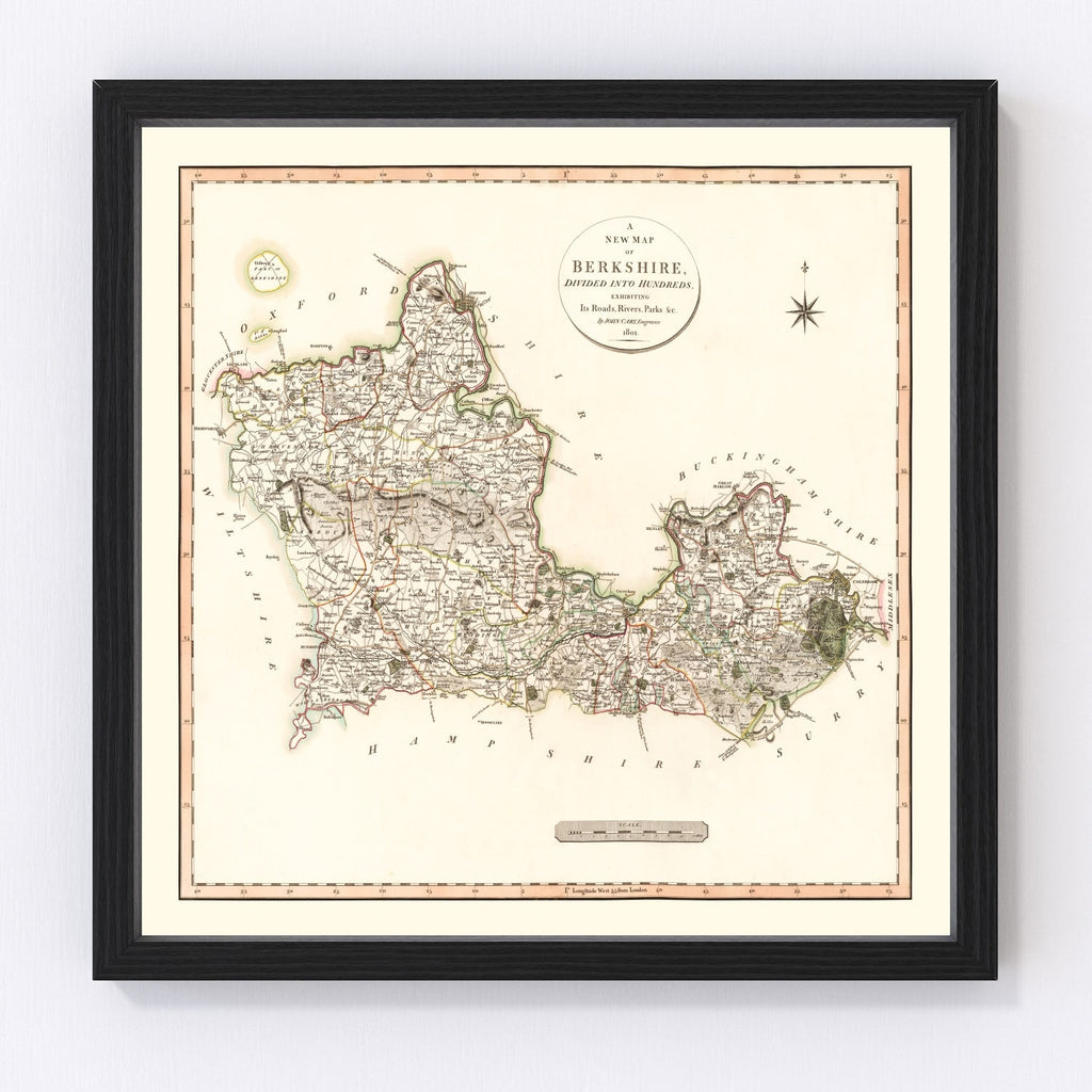 Vintage Map of Berkshire County England, 1801