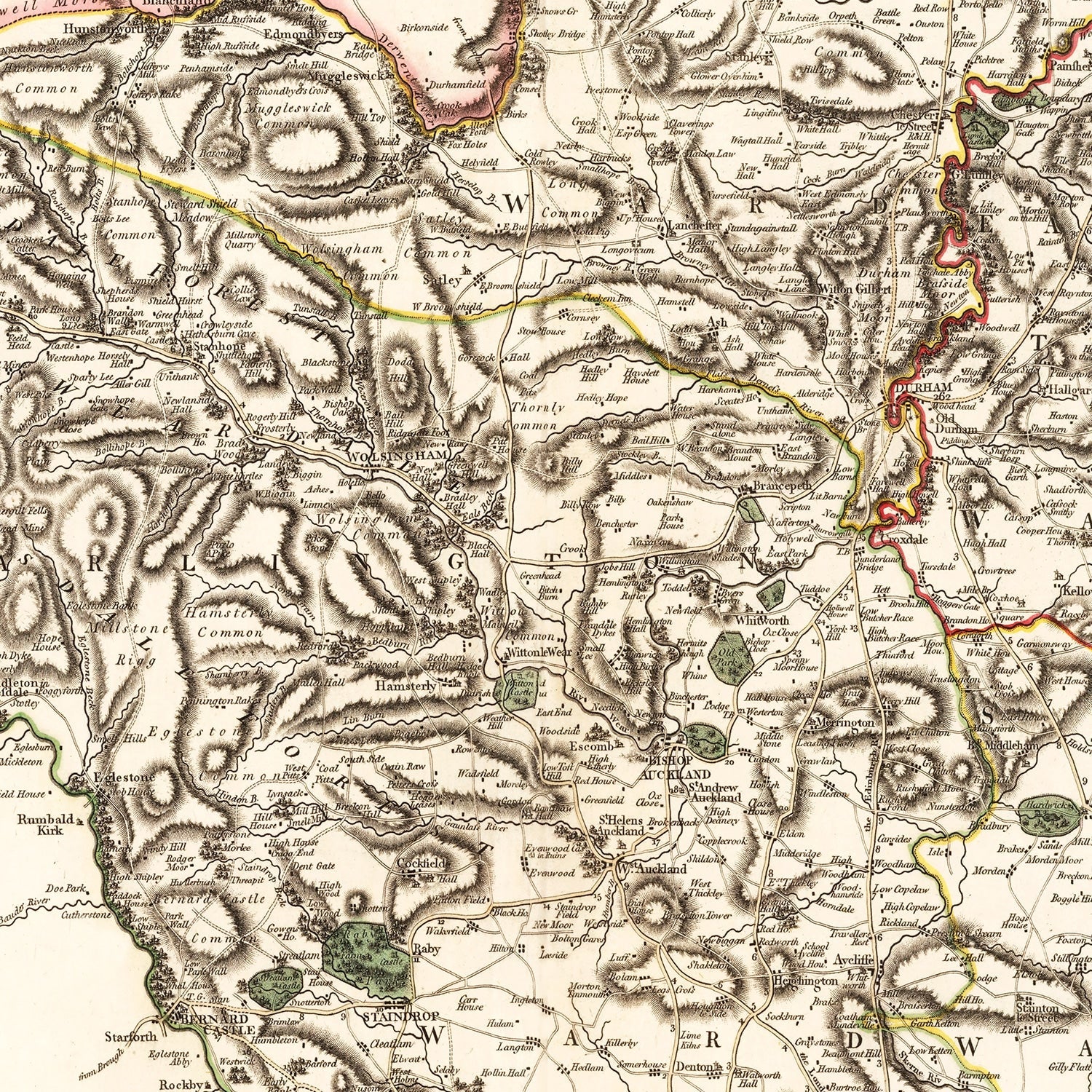Vintage Map of Durham County England, 1801