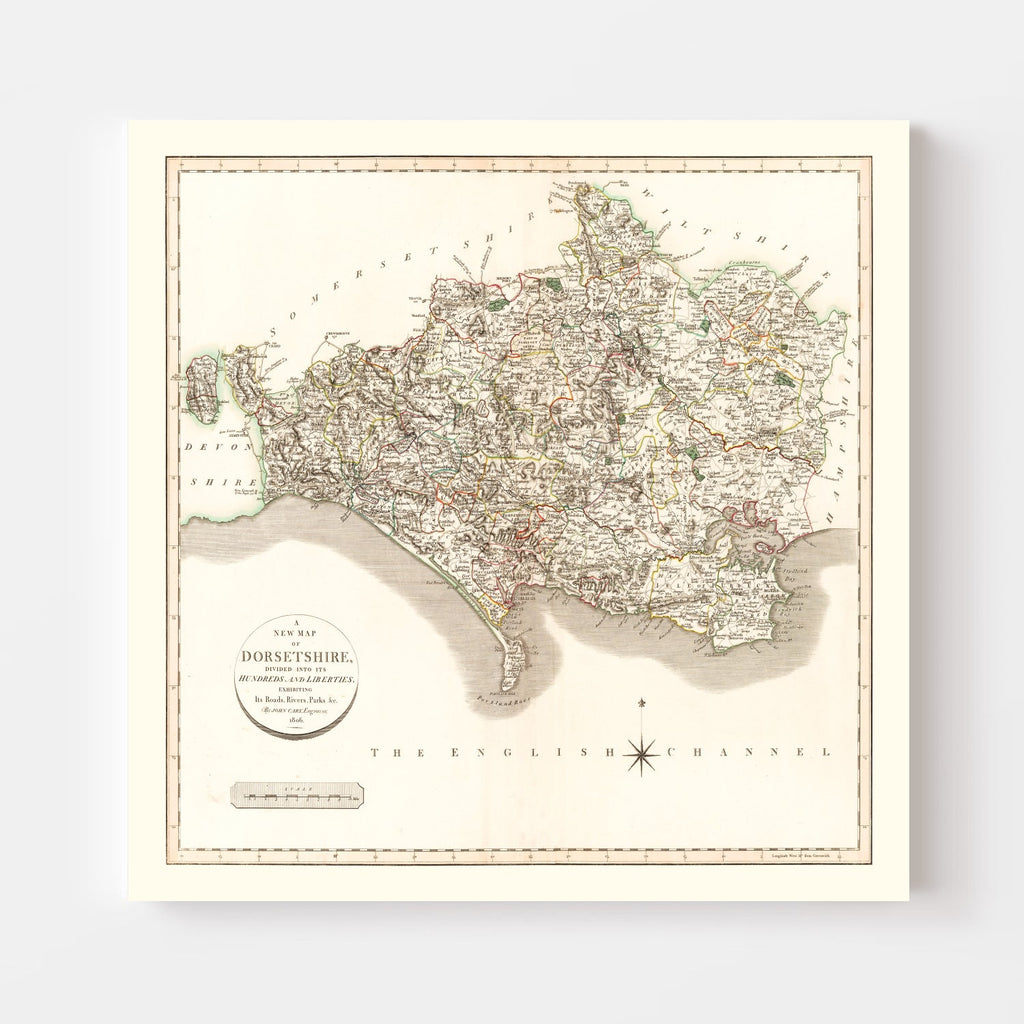 Vintage Map of Dorsetshire County England, 1806