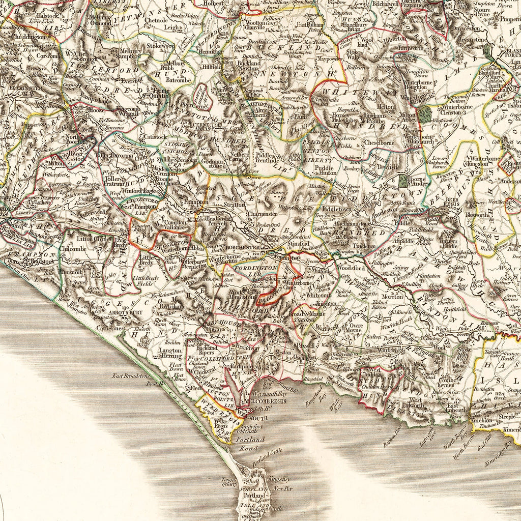 Vintage Map of Dorsetshire County England, 1806