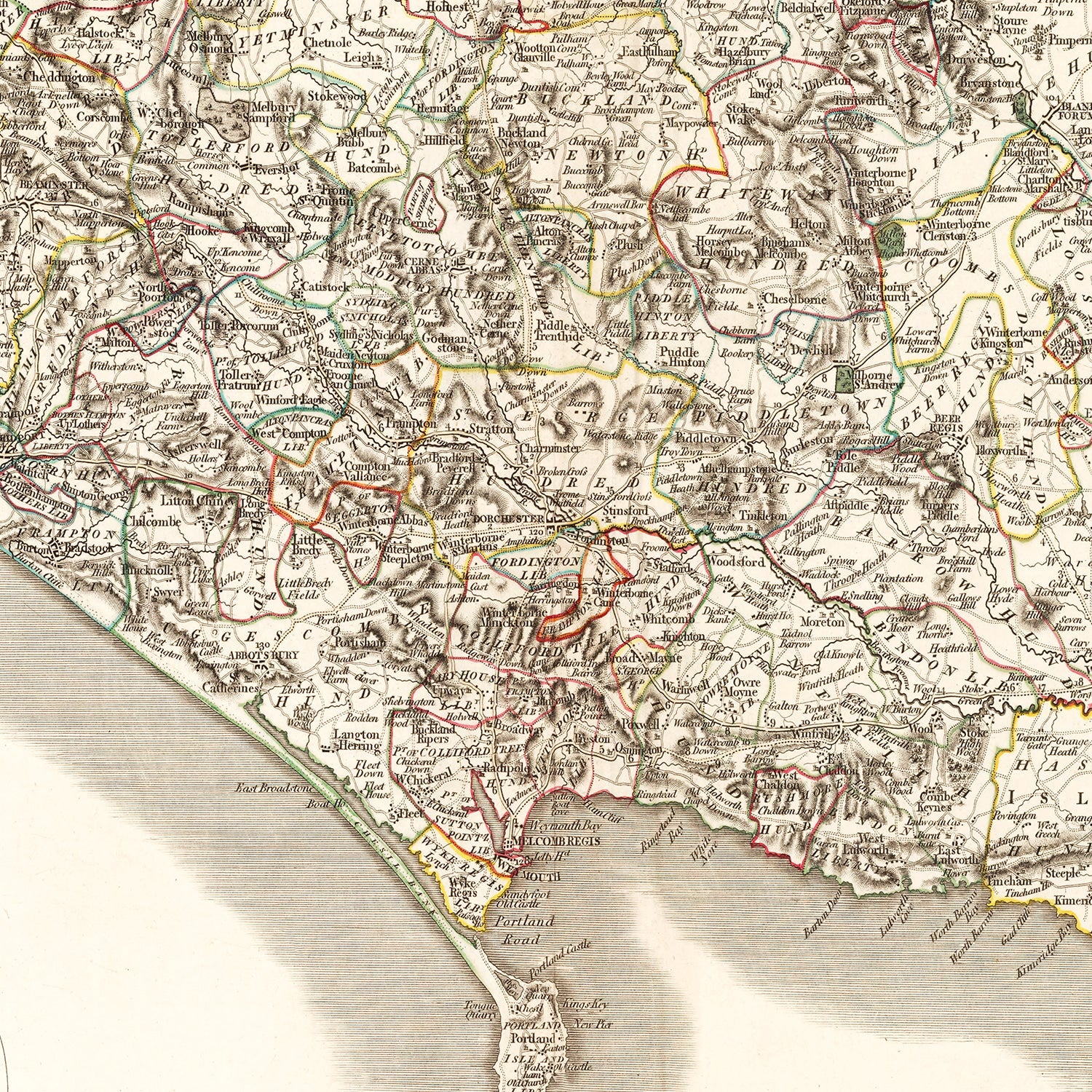 Vintage Map of Dorsetshire County England, 1806