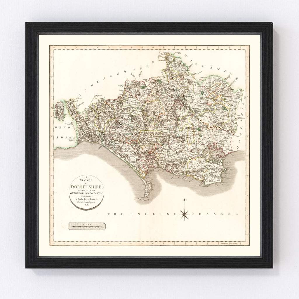 Vintage Map of Dorsetshire County England, 1806