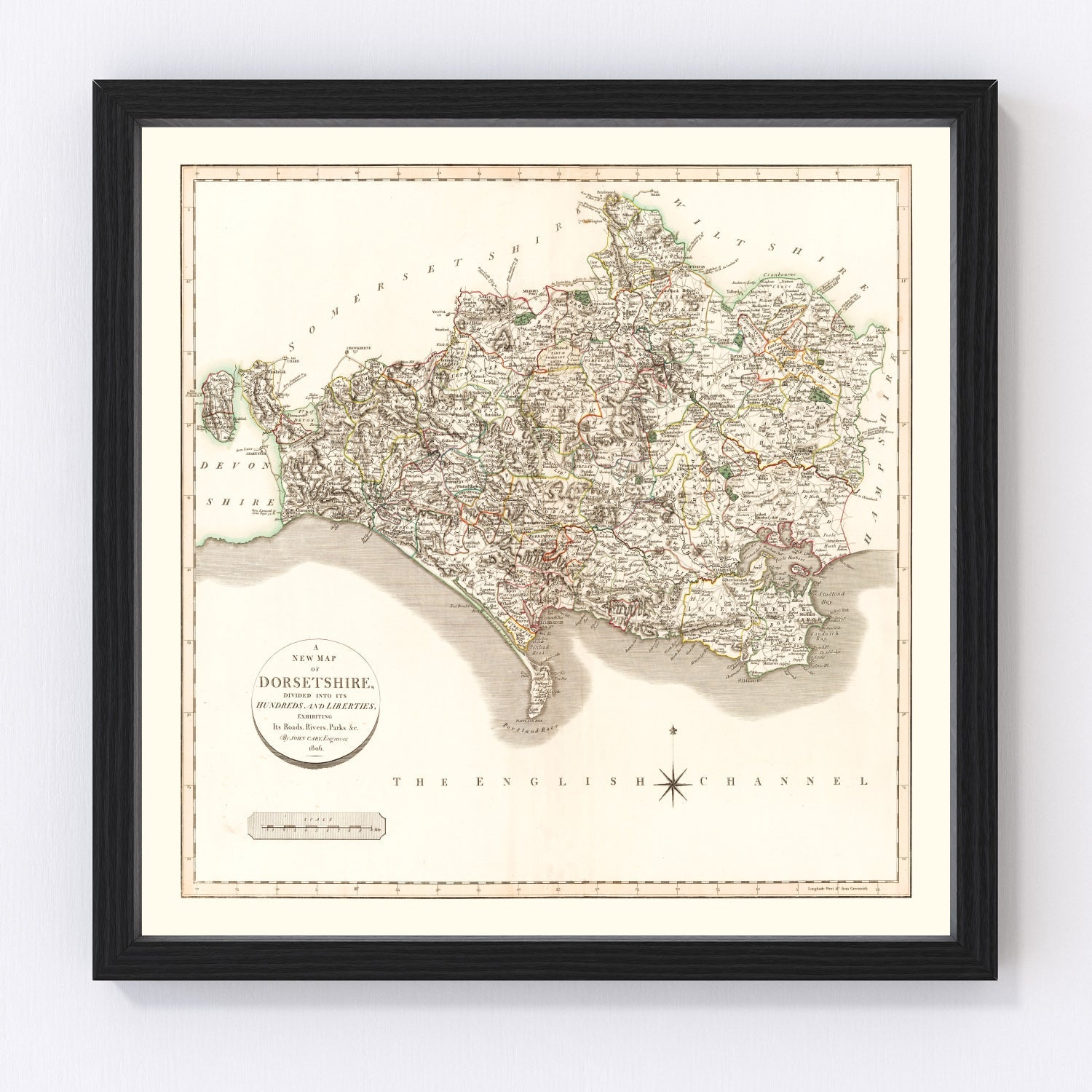Vintage Map of Dorsetshire County England, 1806