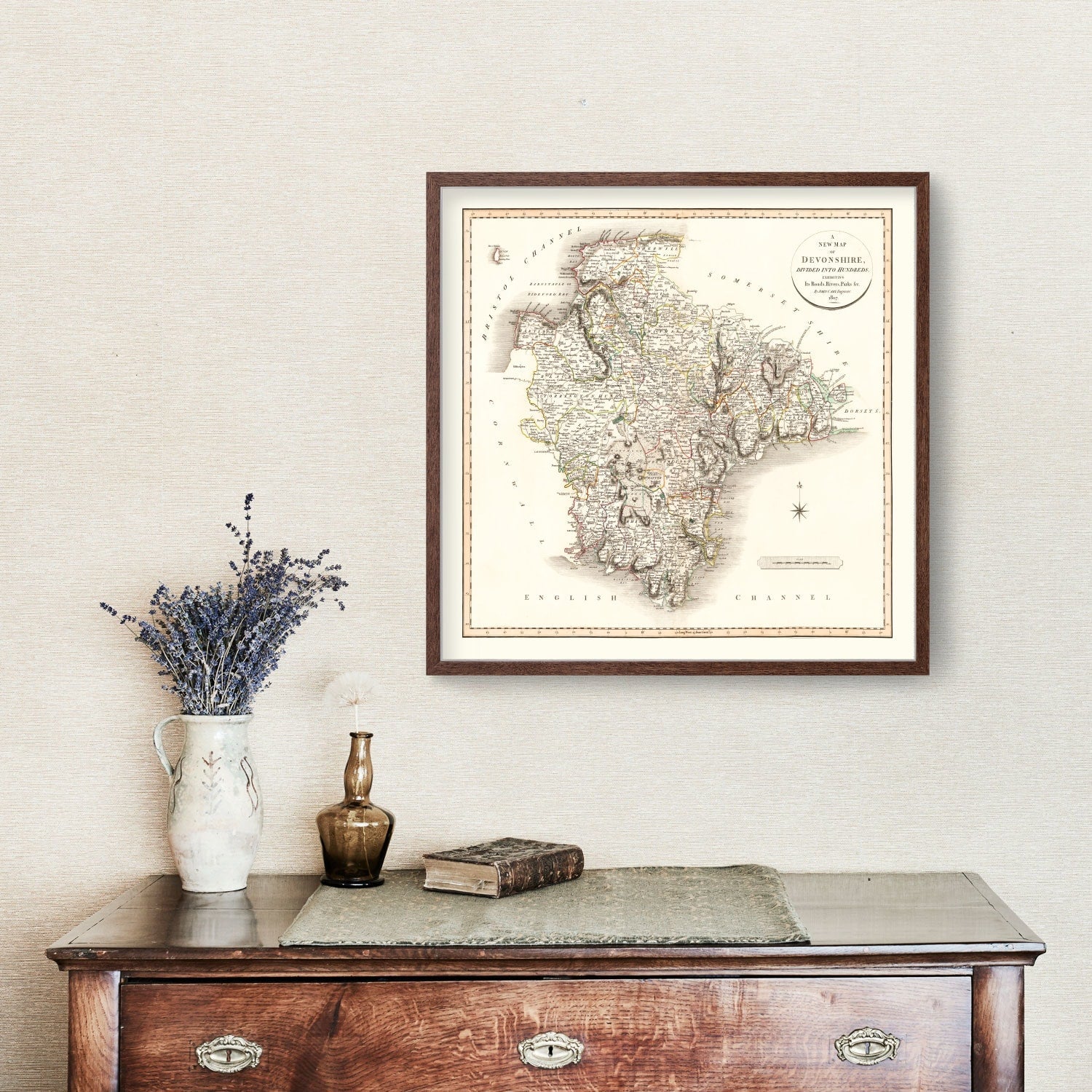 Vintage Map of Devonshire County England, 1807