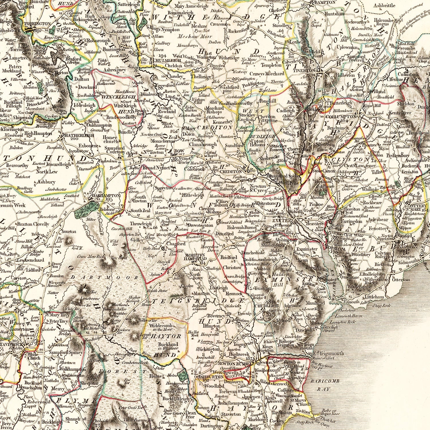Vintage Map of Devonshire County England, 1807