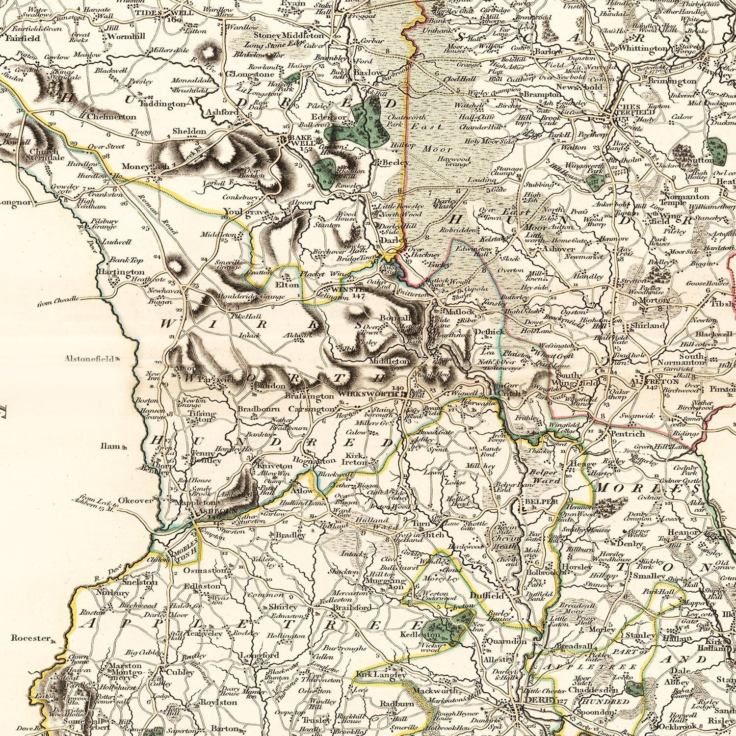 Vintage Map of Derbyshire County England, 1801