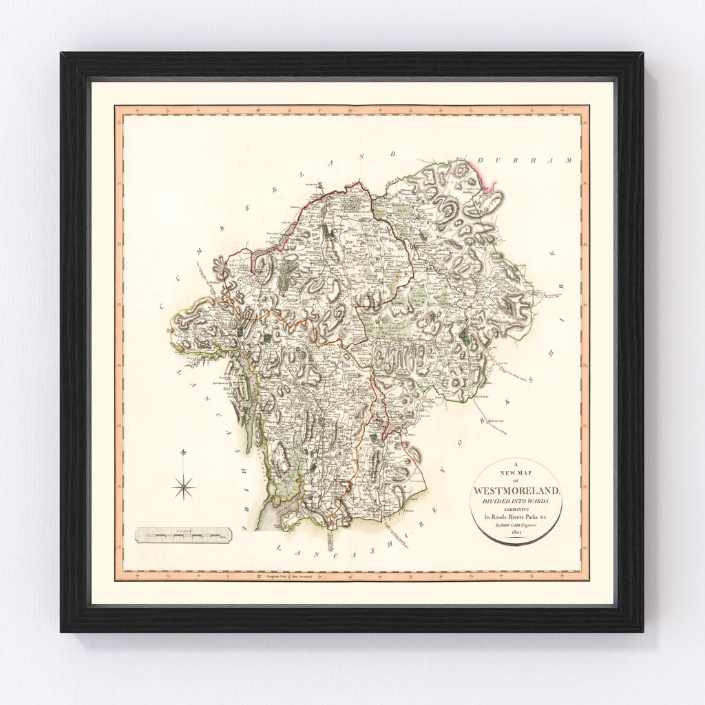 Vintage Map of Westmoreland County England, 1801