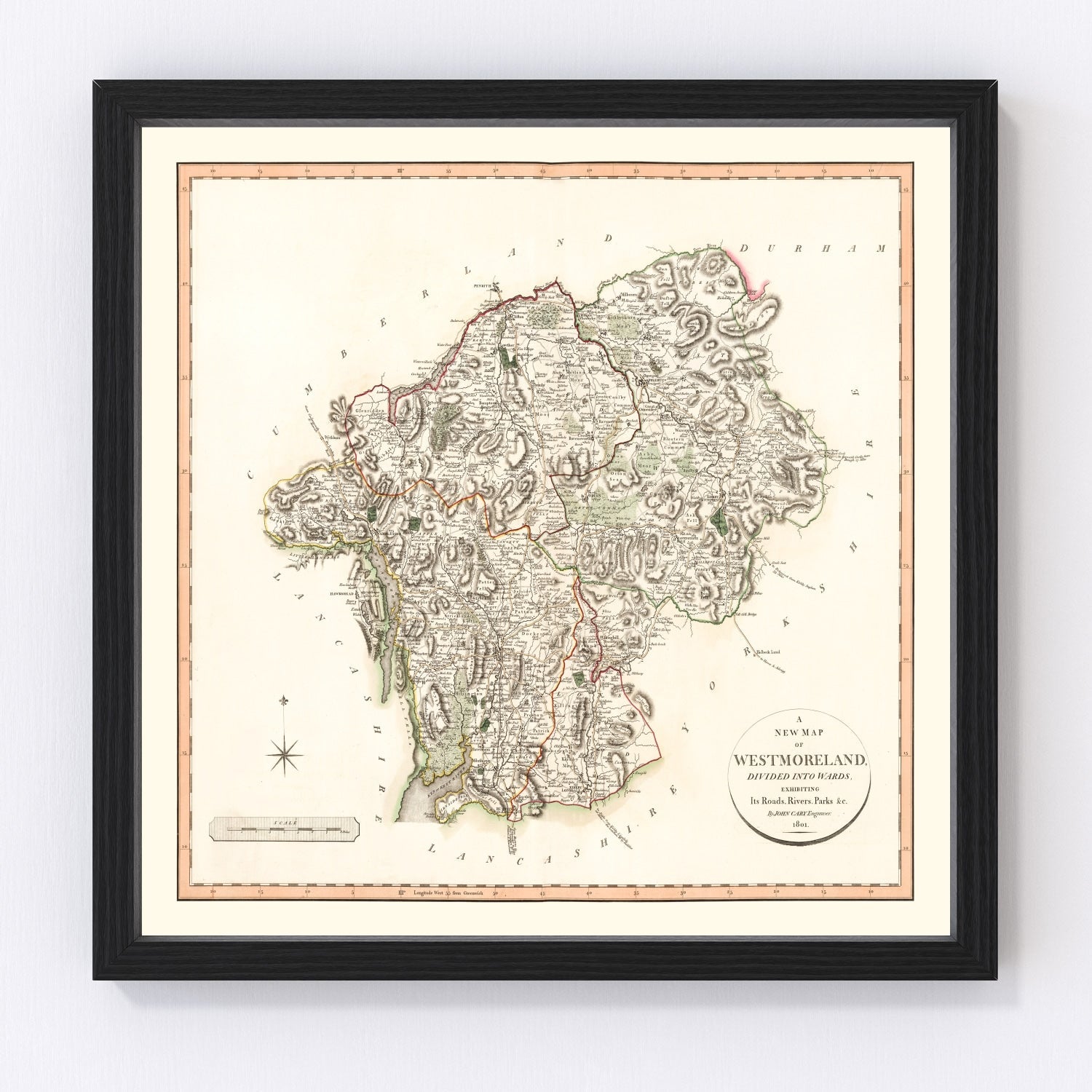 Vintage Map of Westmoreland County England, 1801