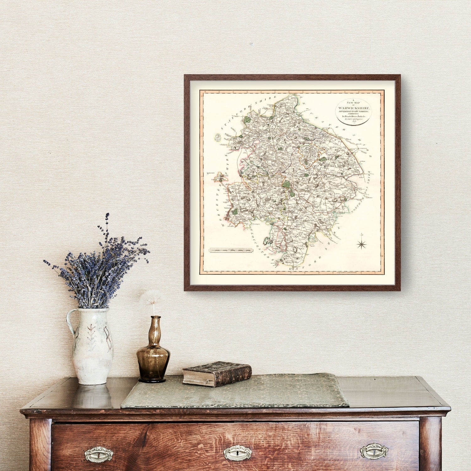 Vintage Map of Warwickshire County England, 1806
