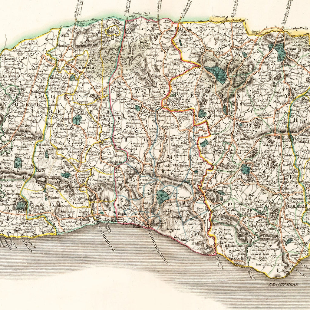 Vintage Map of Sussex County England, 1801