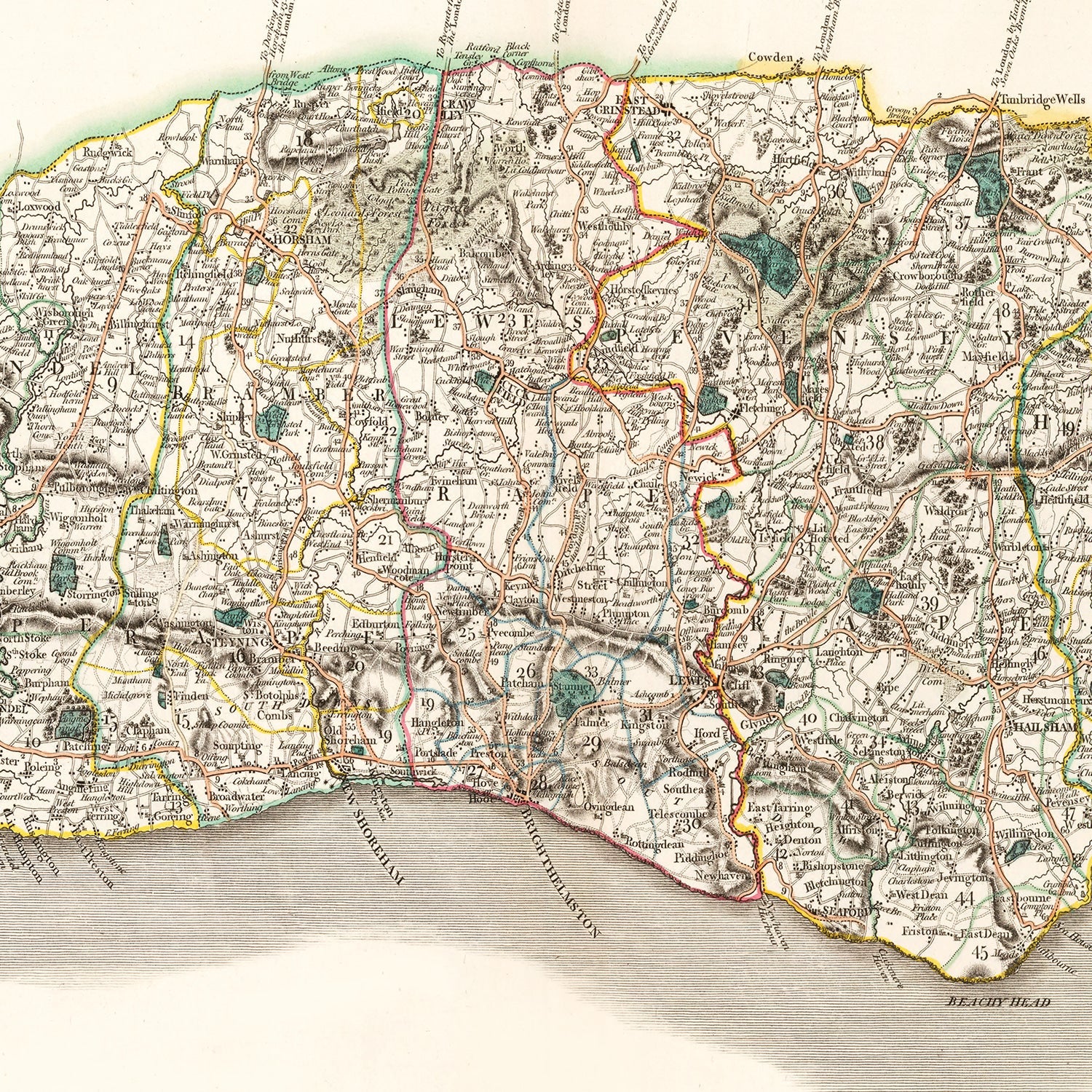 Vintage Map of Sussex County England, 1801