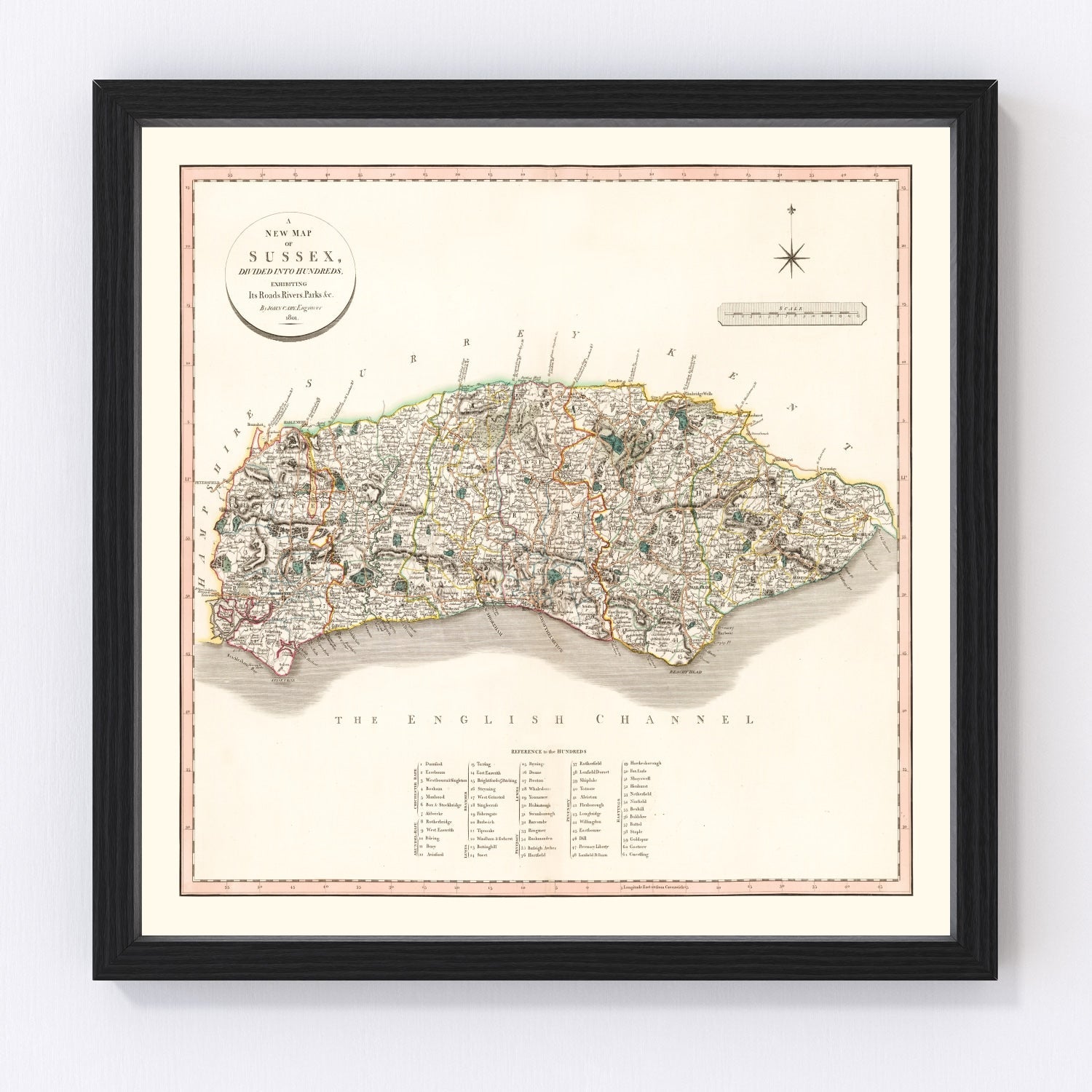 Vintage Map of Sussex County England, 1801