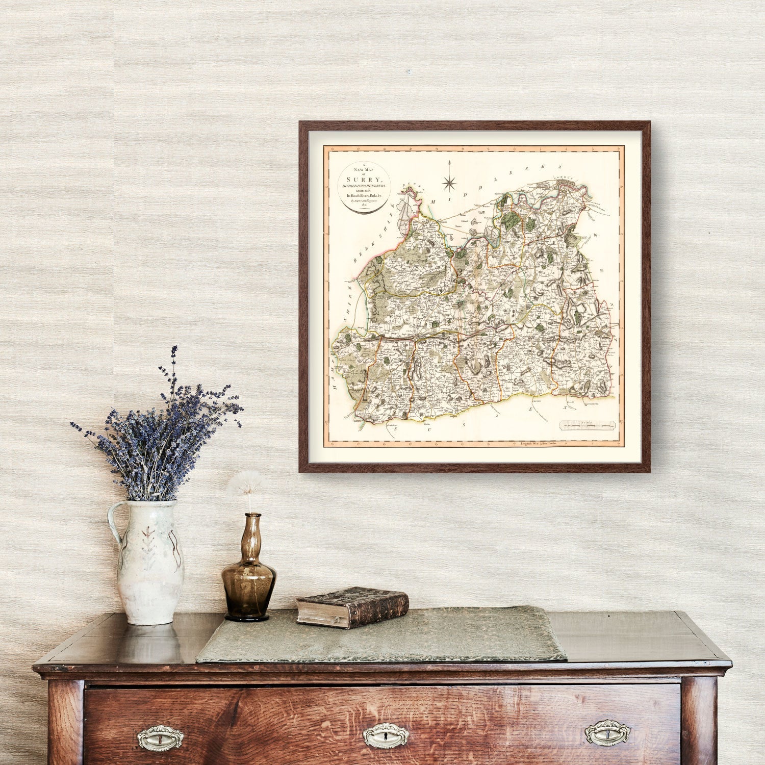 Vintage Map of Surry County England, 1801