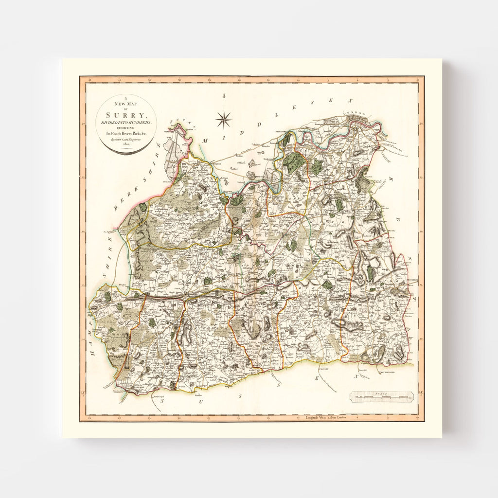 Vintage Map of Surry County England, 1801