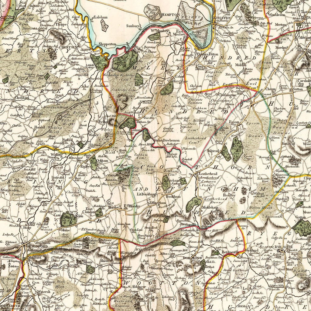 Vintage Map of Surry County England, 1801