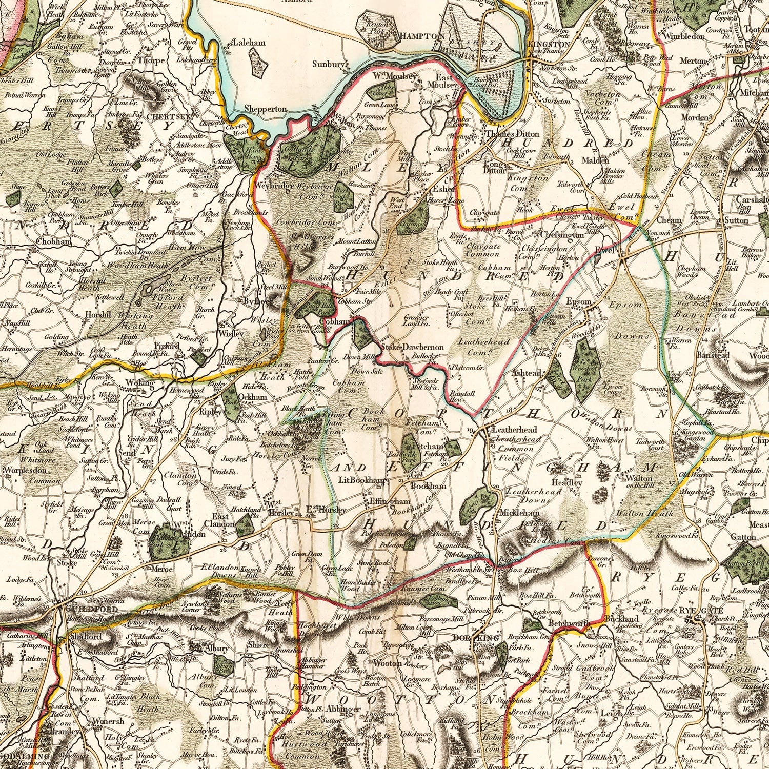 Vintage Map of Surry County England, 1801