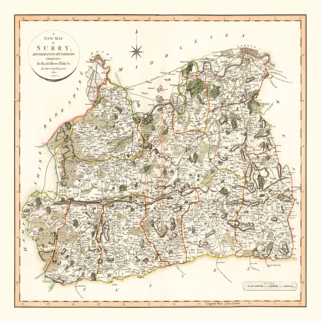 Vintage Map of Surry County England, 1801