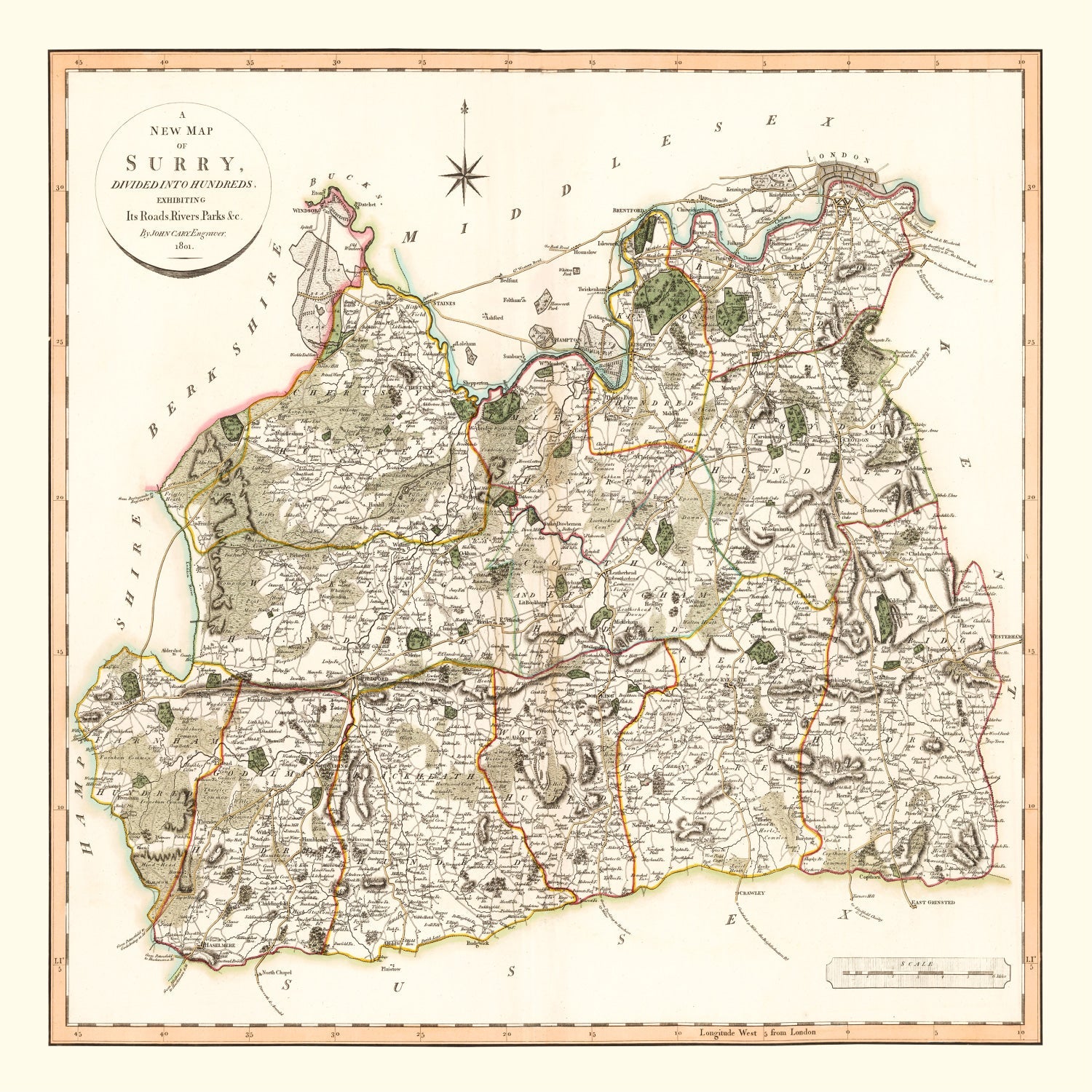 Vintage Map of Surry County England, 1801