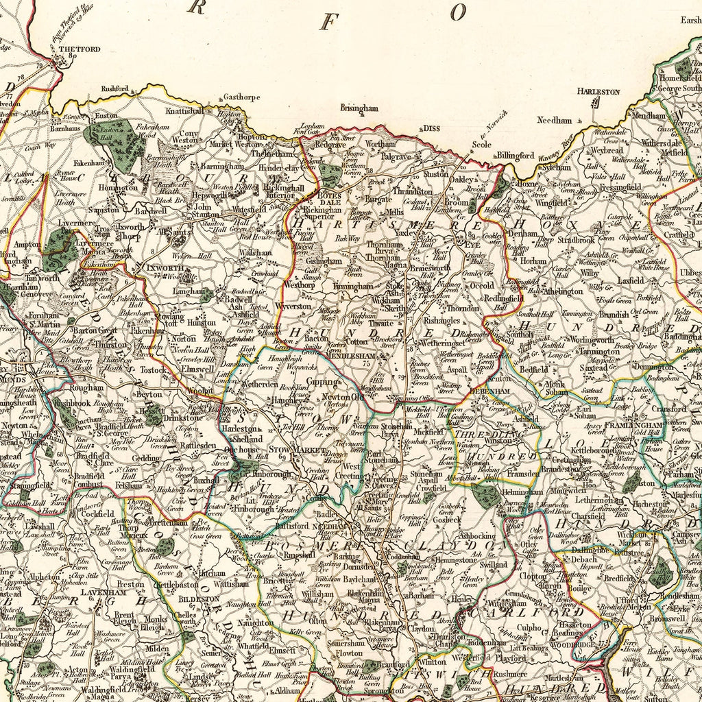Vintage Map of Suffolk County England, 1807