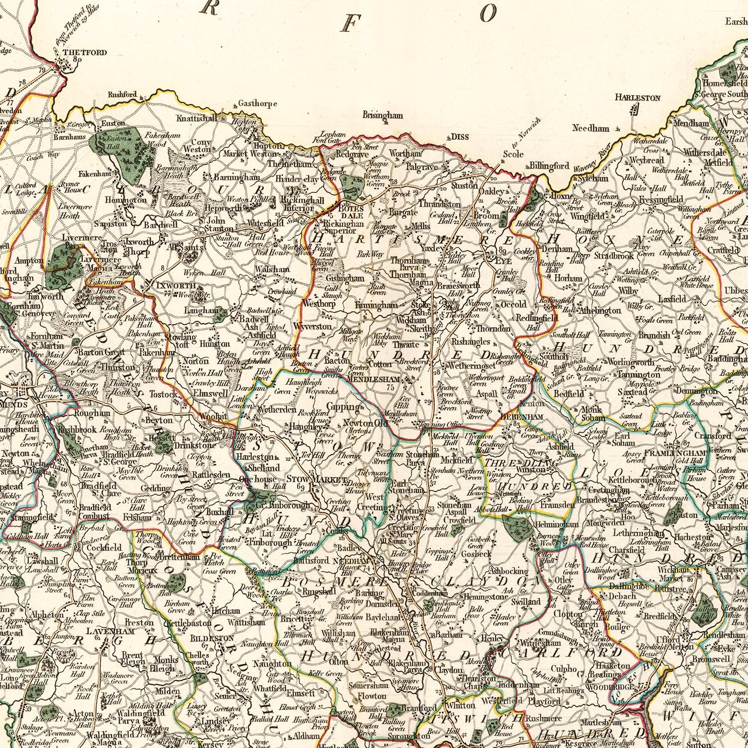 Vintage Map of Suffolk County England, 1807